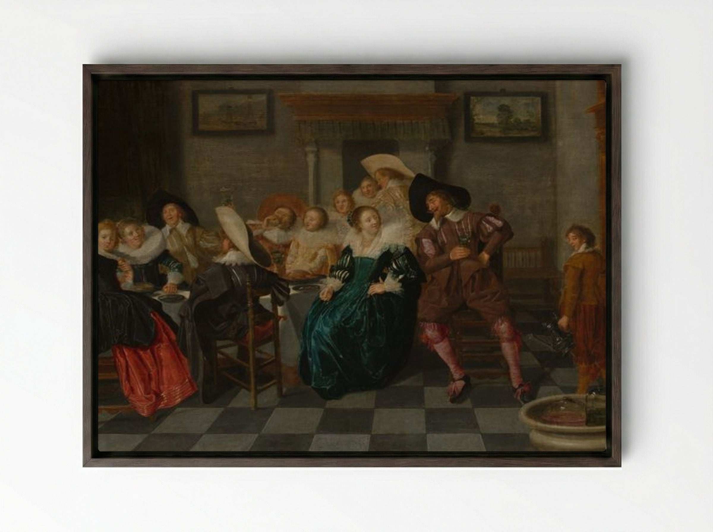 A Banquet - Frans Hals - Framed Canvas Dark Wood