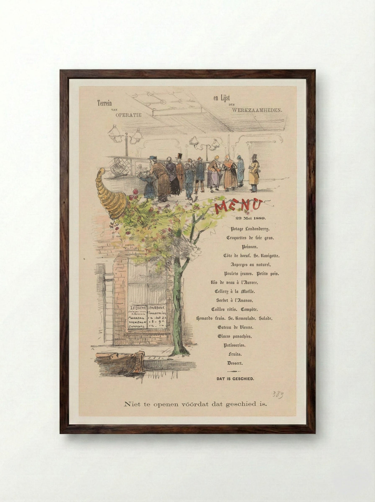 Menu for the Leidsche Spaarbank - Theo van Hoytema - Framed Print Dark Wood