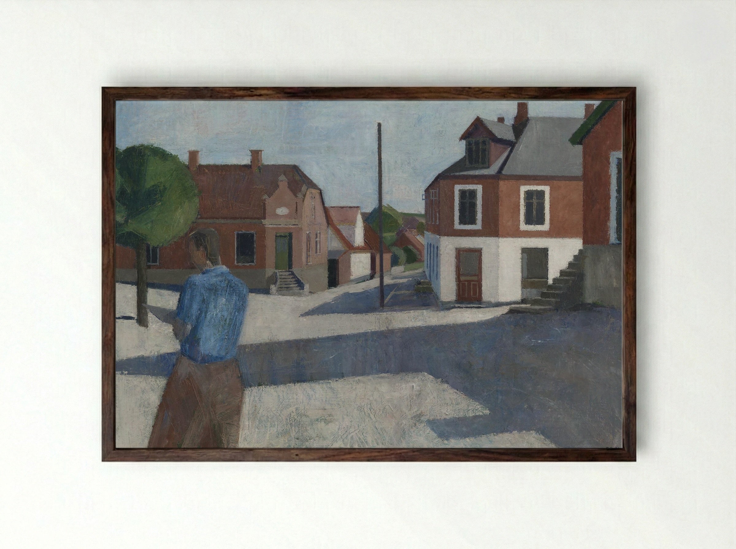 Street Scene with Figure - Erik Raadal - Framed Print Dark Wood