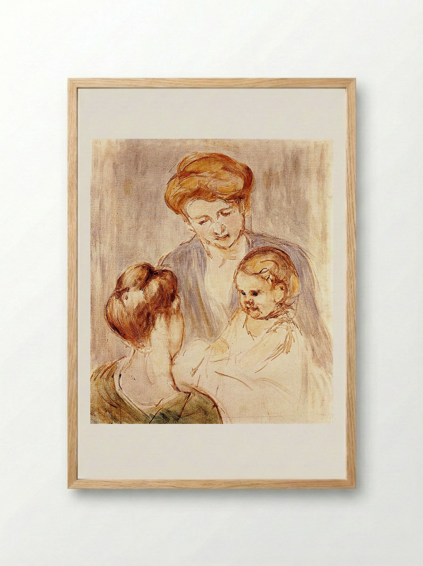 A Baby Smiling at Two Young Women - Mary Cassatt - Framed Print Wood