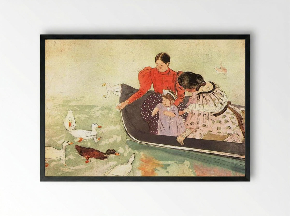 Feeding the Ducks - Mary Cassatt - Framed Print Black