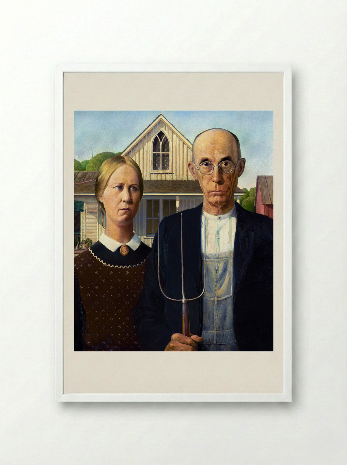 American Gothic - Grant Wood - Framed Print White