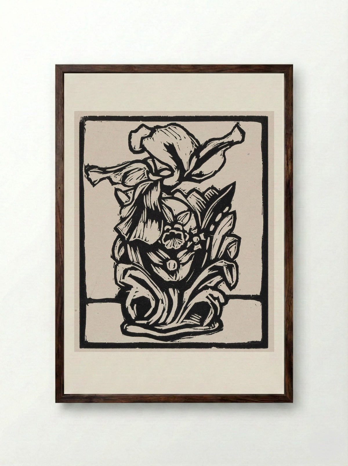 Iris in Vase - Fine Art Print - Framed Print Dark Wood