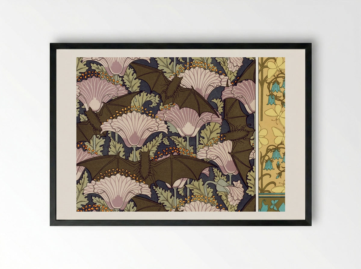 Chauves-souris et Pavots; Papillons et Campanules - Maurice Pillard Verneuil - Framed Print Black