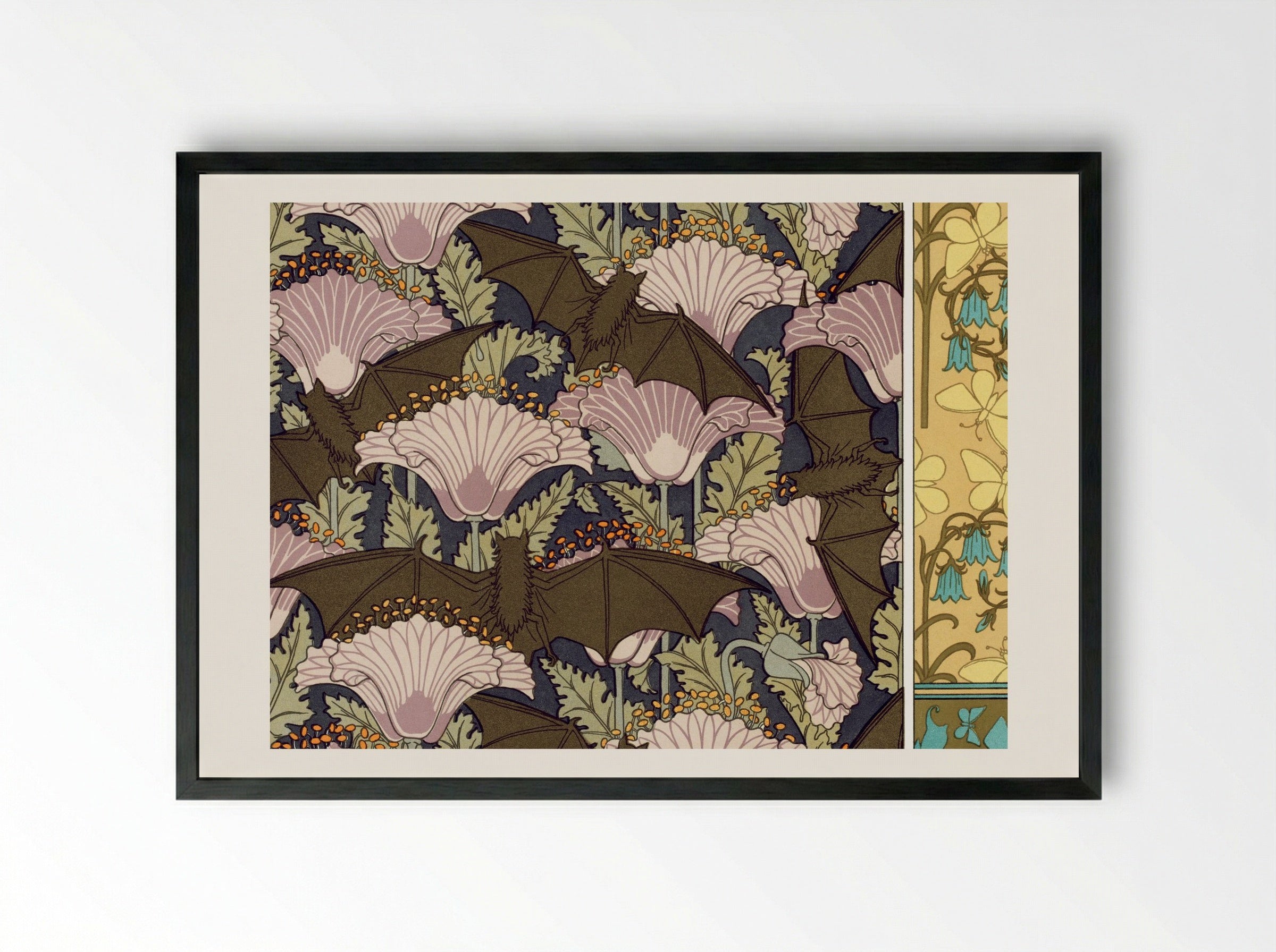 Chauves-souris et Pavots; Papillons et Campanules - Maurice Pillard Verneuil - Framed Print Black