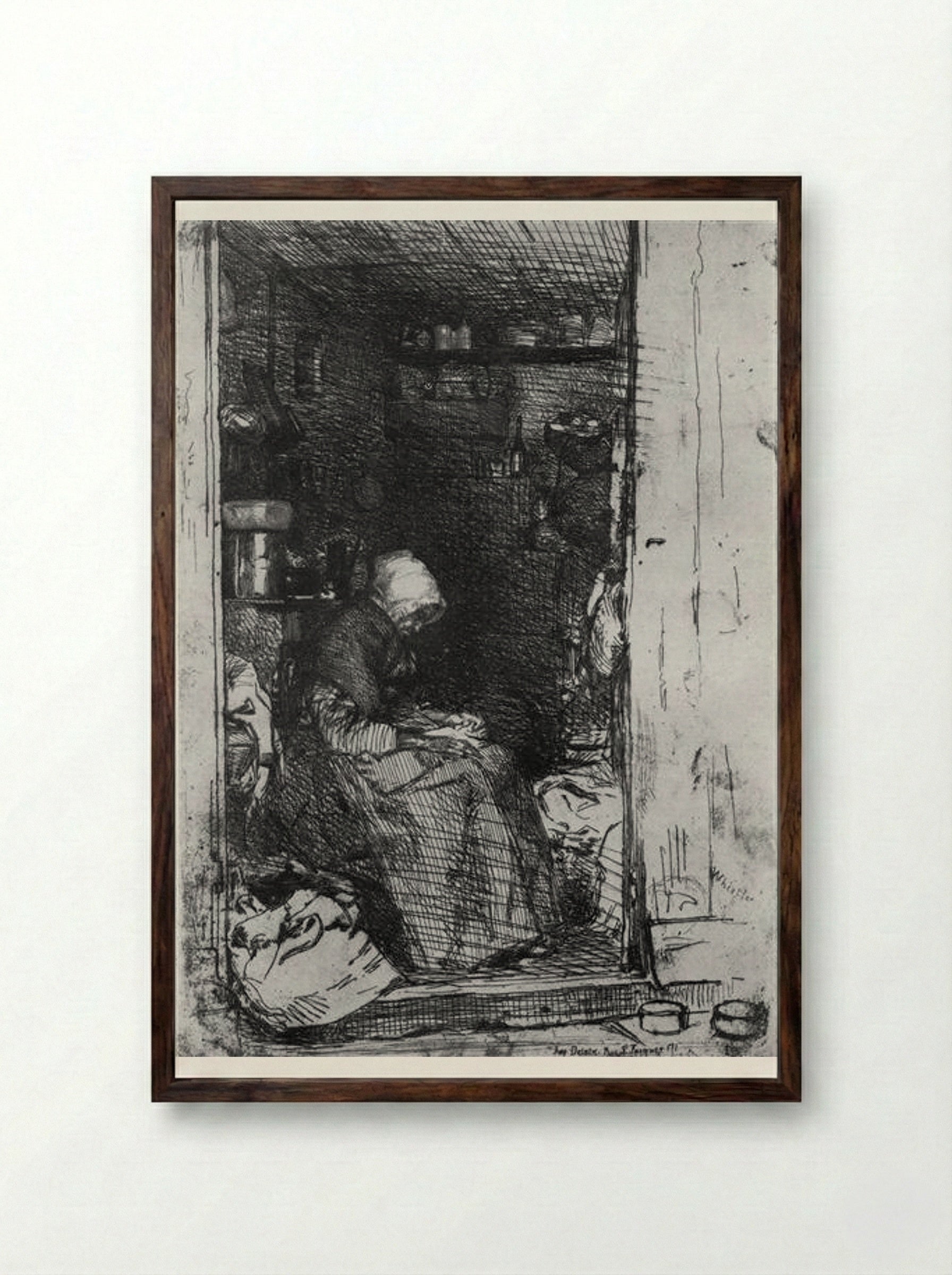 Old Woman with Rags - James McNeill Whistler - Framed Print Dark Wood