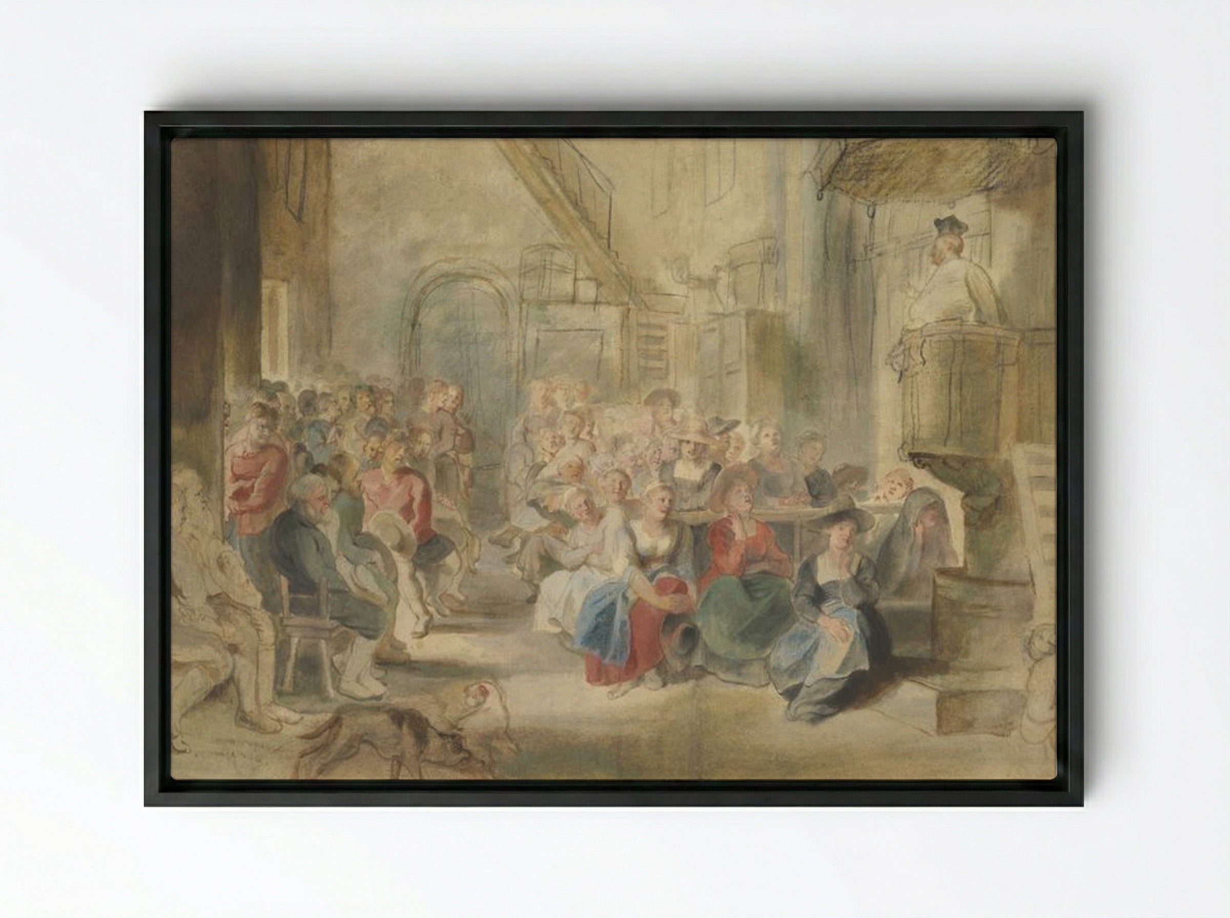 A Sermon in a Village Church - Peter Paul Rubens - Framed Canvas Black