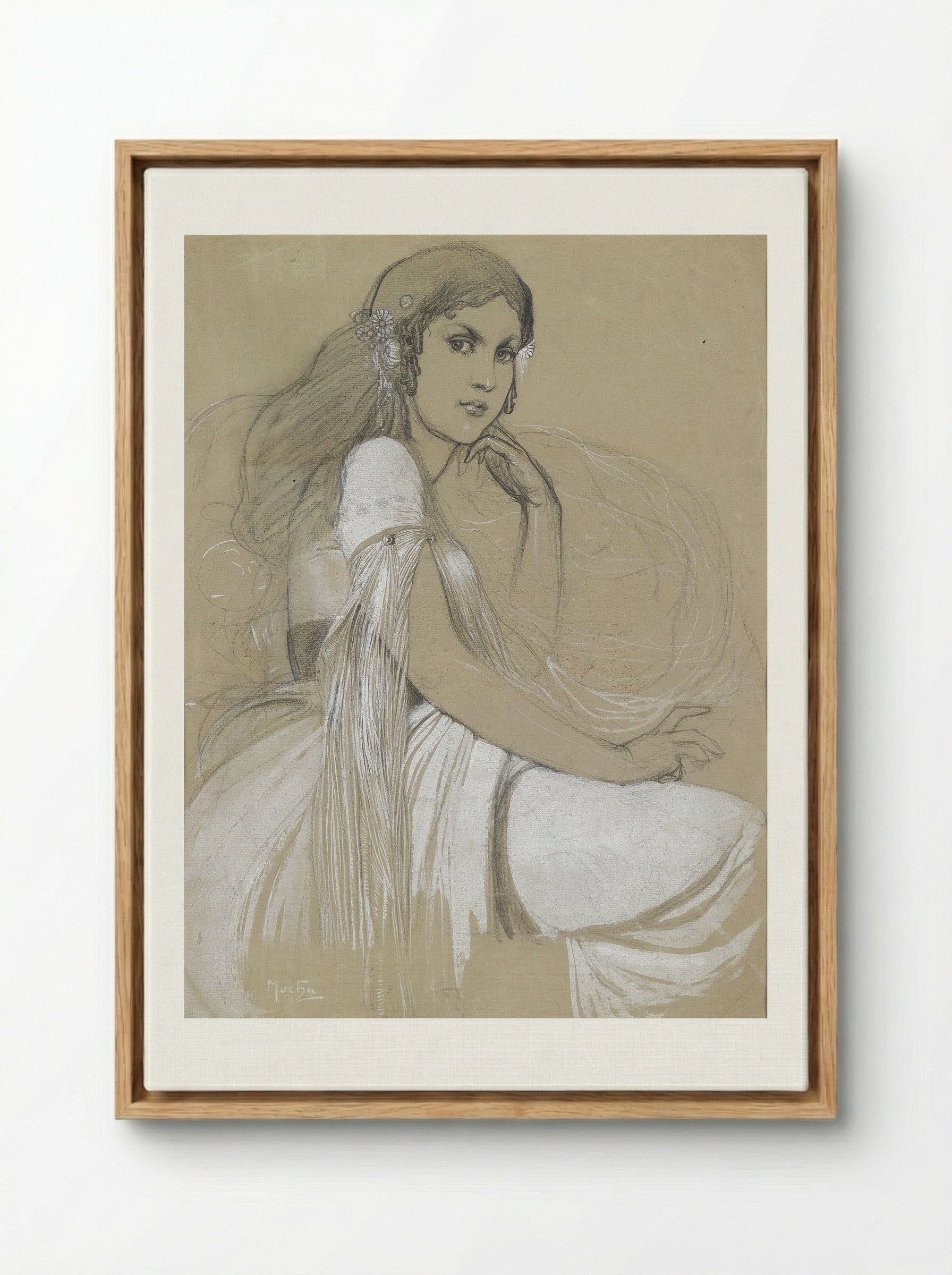 Depicted person Jaroslava Mucha, the artist's daughter - Alphonse Mucha - Framed Canvas Wood