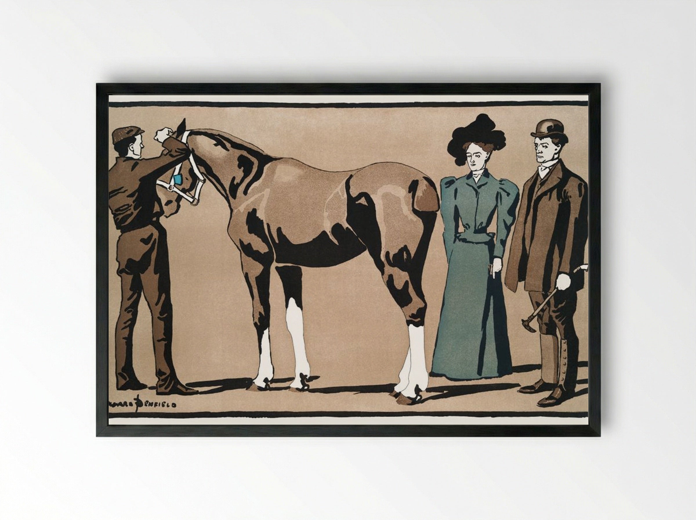 People and Horse - Edward Penfield - Framed Print Black