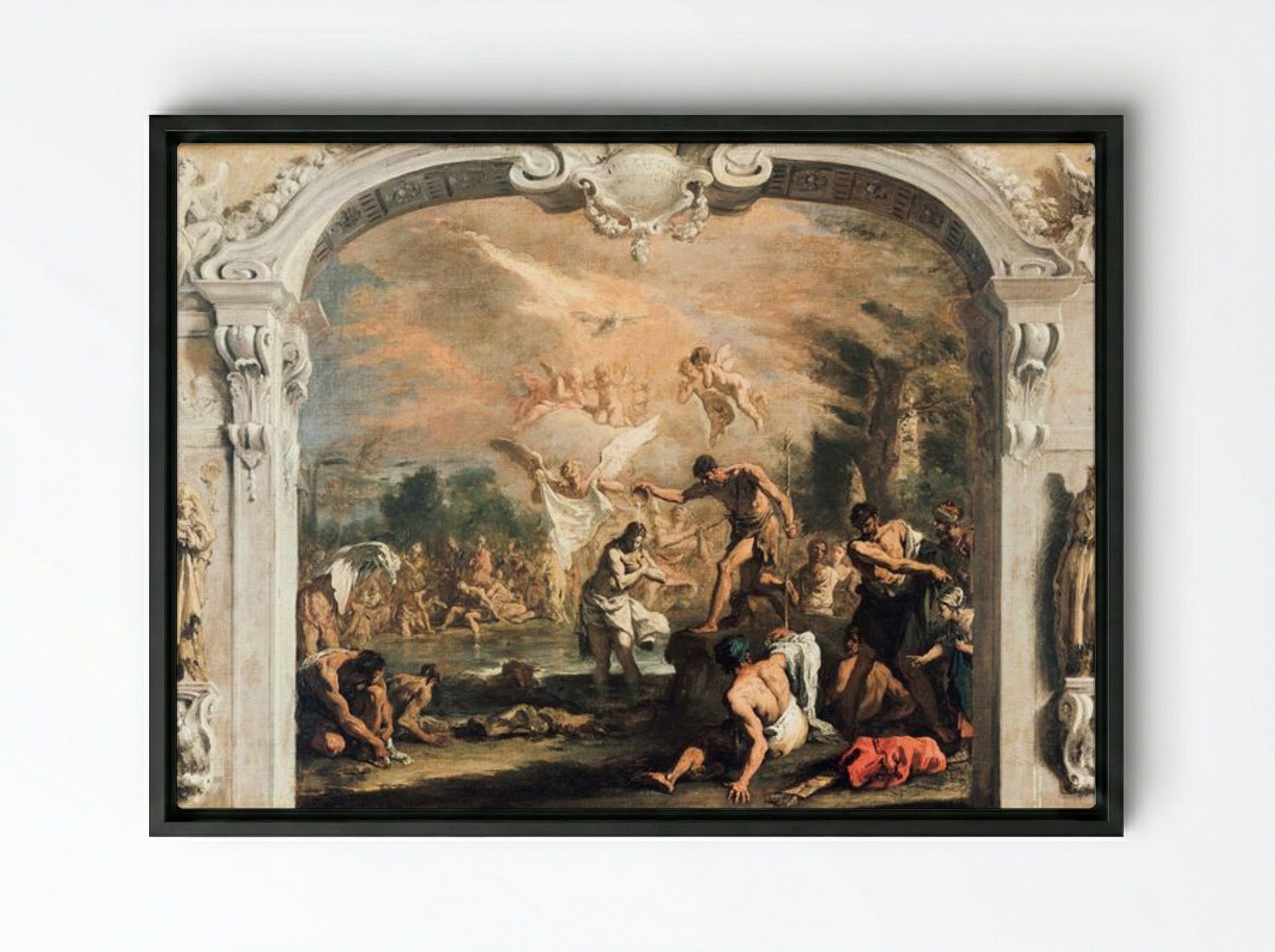 The Baptism of Christ - Sebastiano Ricci - Framed Canvas Black