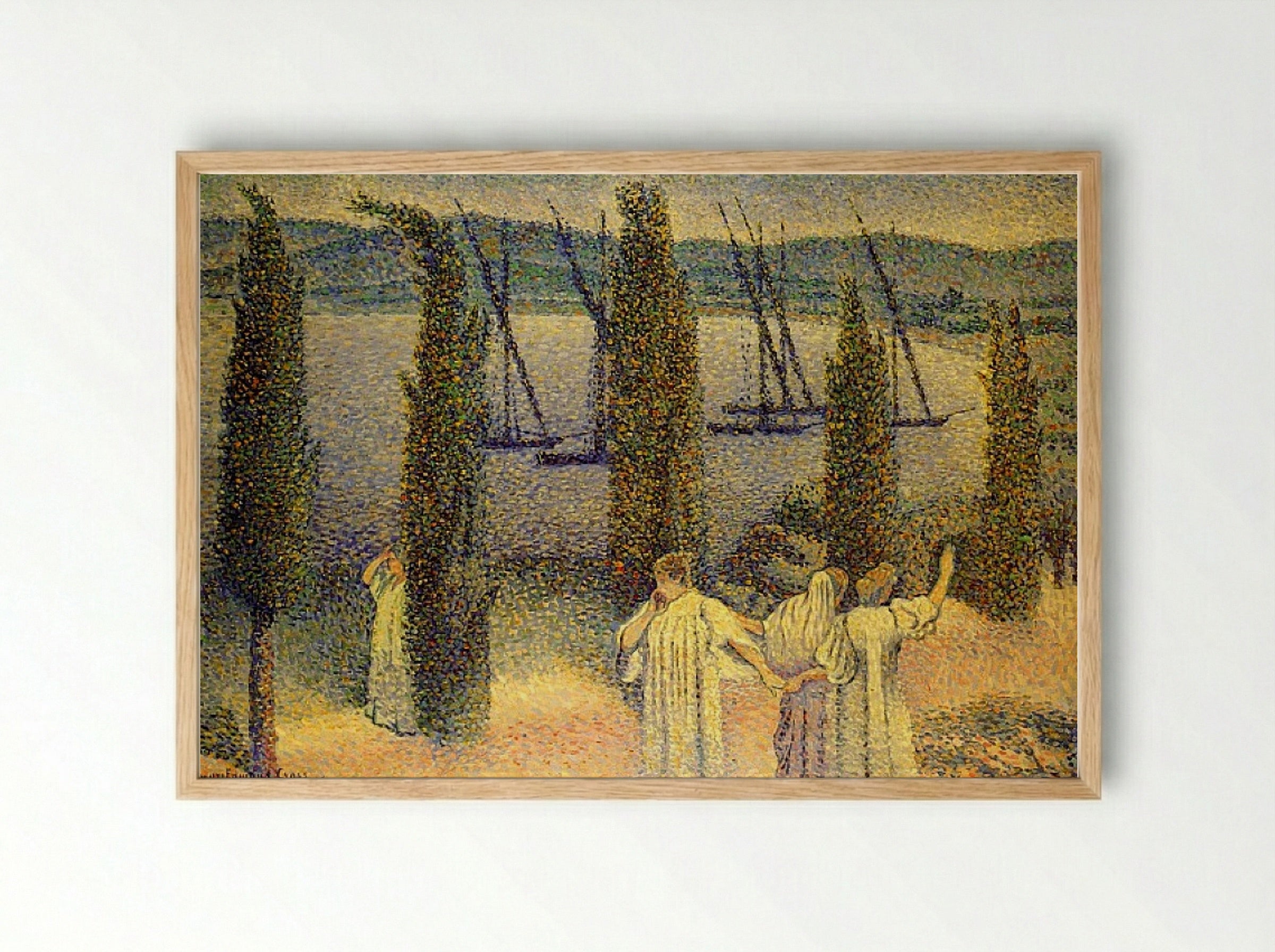 Coastal View with Cypress Trees - Henri-Edmond Cross - Framed Print Wood