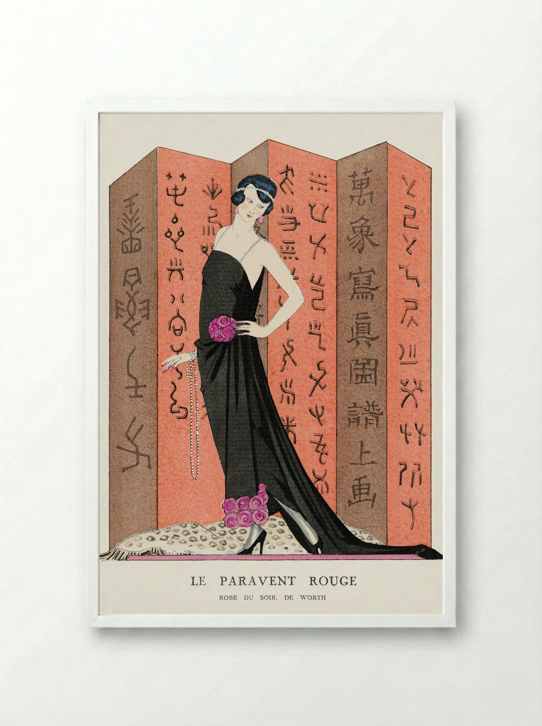 Le Paravent Rouge (Robe du Soir, de Worth) - George Barbier - Framed Print White