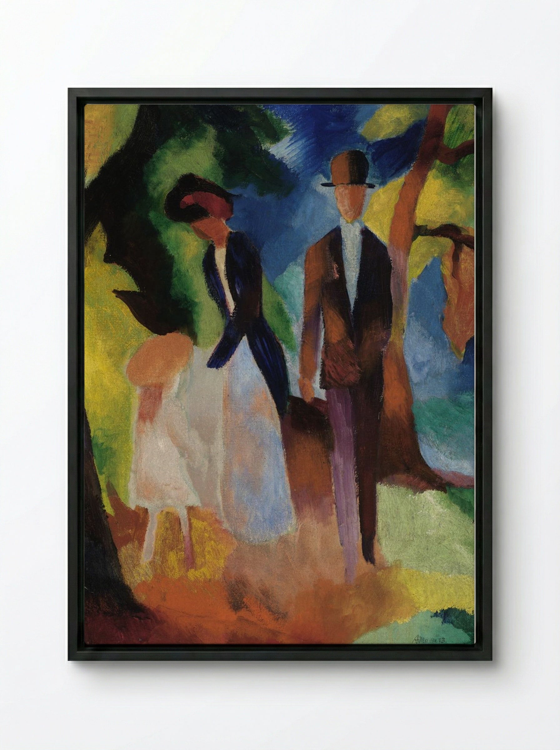 People by a Blue Lake - August Macke - Framed Canvas Black