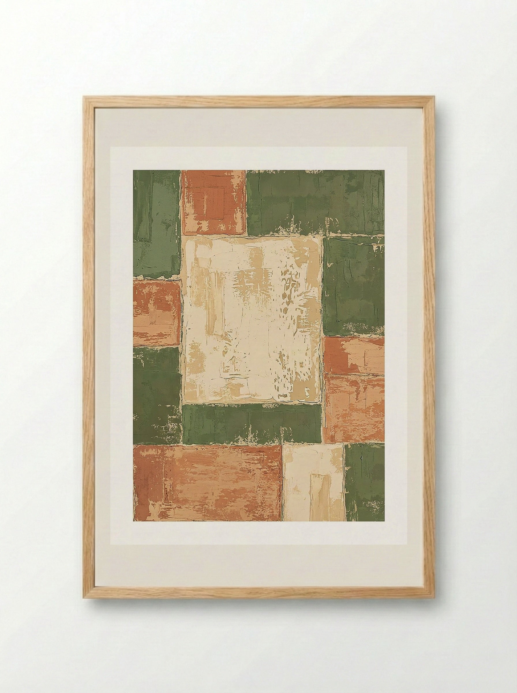 Terracotta Patchwork Poster - Framed Print Wood