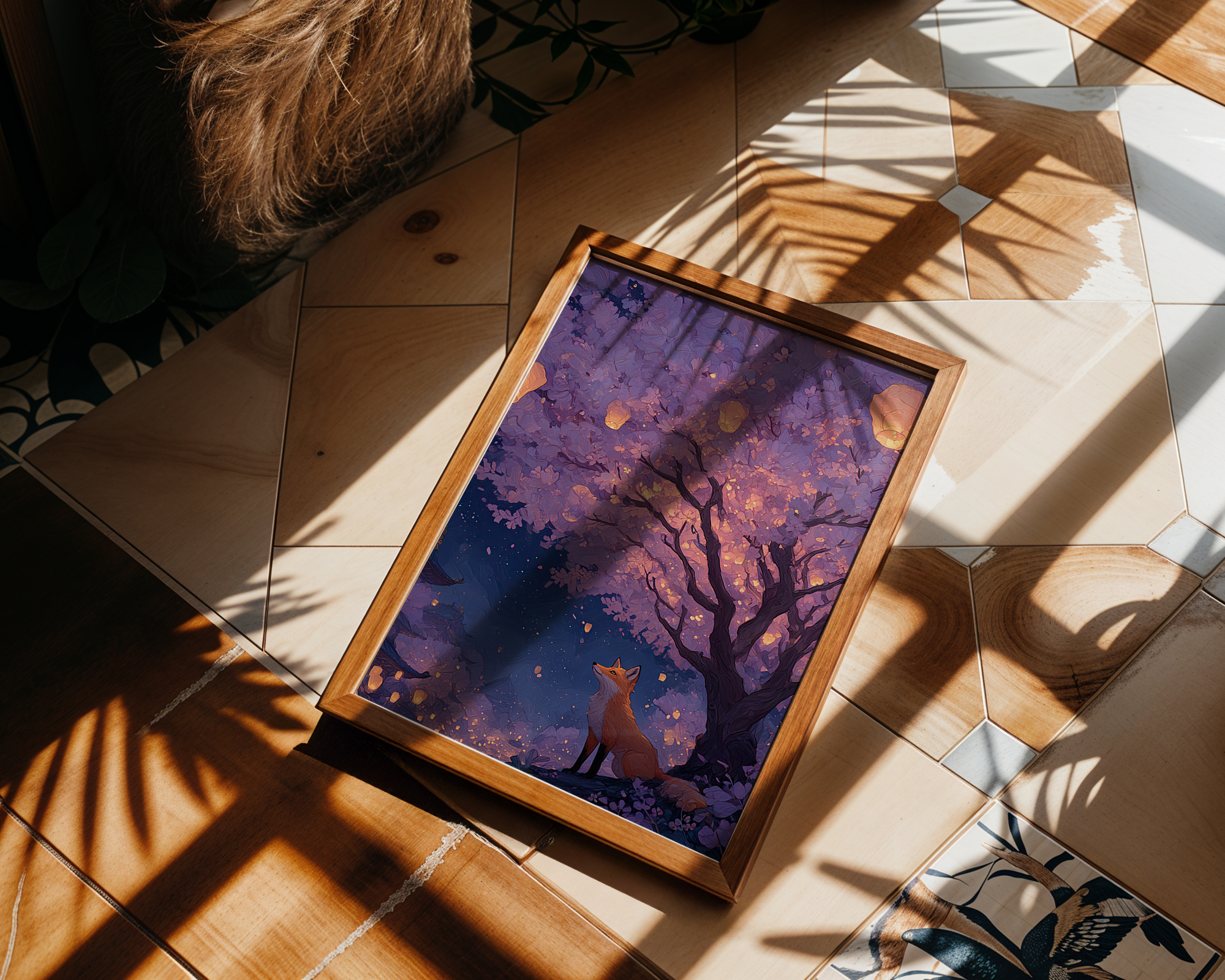 fox-under-lantern-blossom-dreamy-sakura-tree-art-print mockup