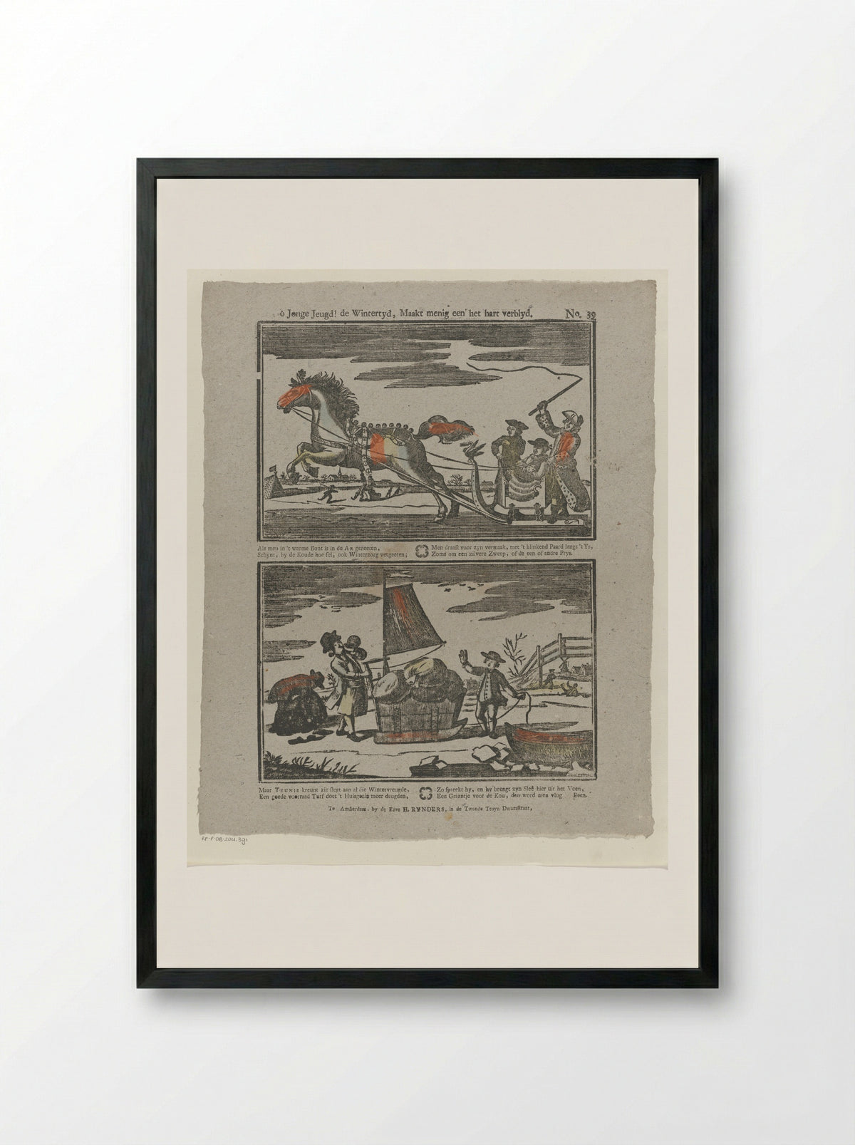 Ô jonge jeugd! de wintertyd, maakt menig een' het hart verblyd - Jacobus Wendel - Framed Print Black