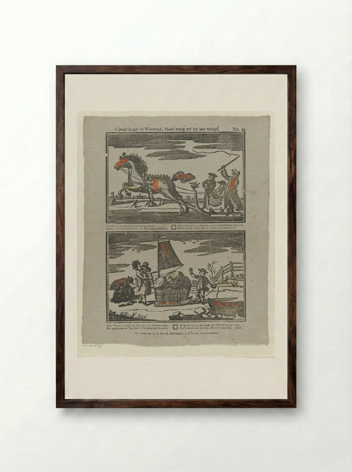Ô jonge jeugd! de wintertyd, maakt menig een' het hart verblyd - Jacobus Wendel - Framed Print Dark Wood