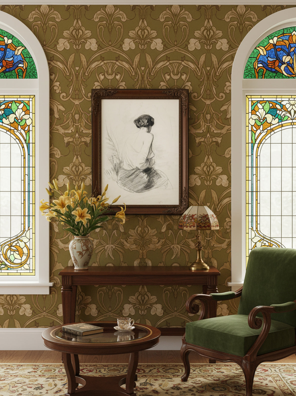 Ornate Woman with Headpiece - Art Nouveau Style Print - Lifestyle