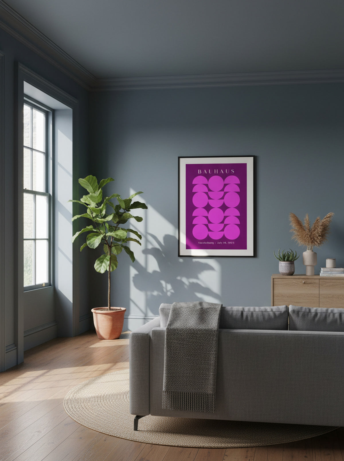 Bauhaus Symmetry in Magenta – Geometric Poster - Lifestyle