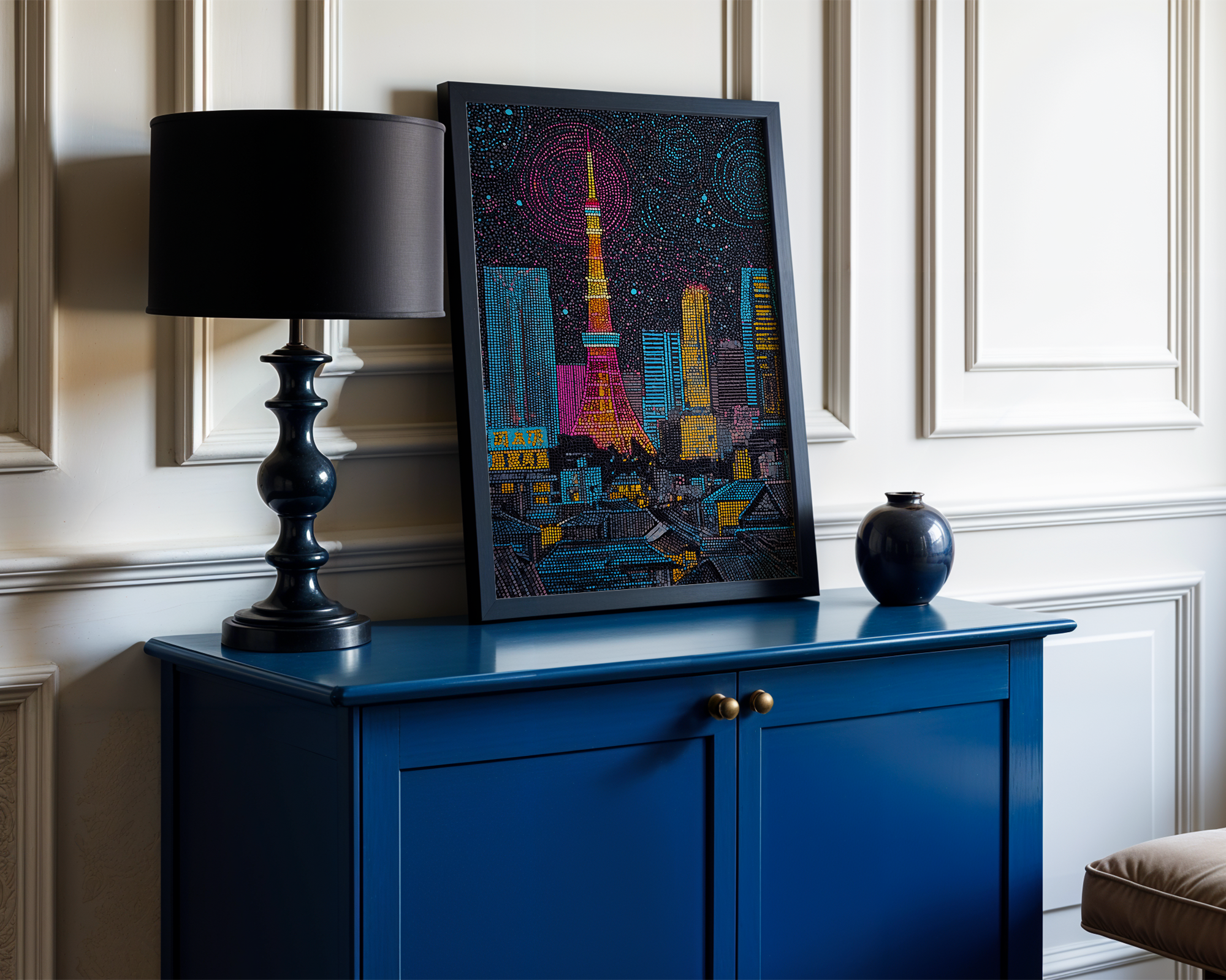 mosaic-tiled-tokyo-city-skyline-at-night mockup