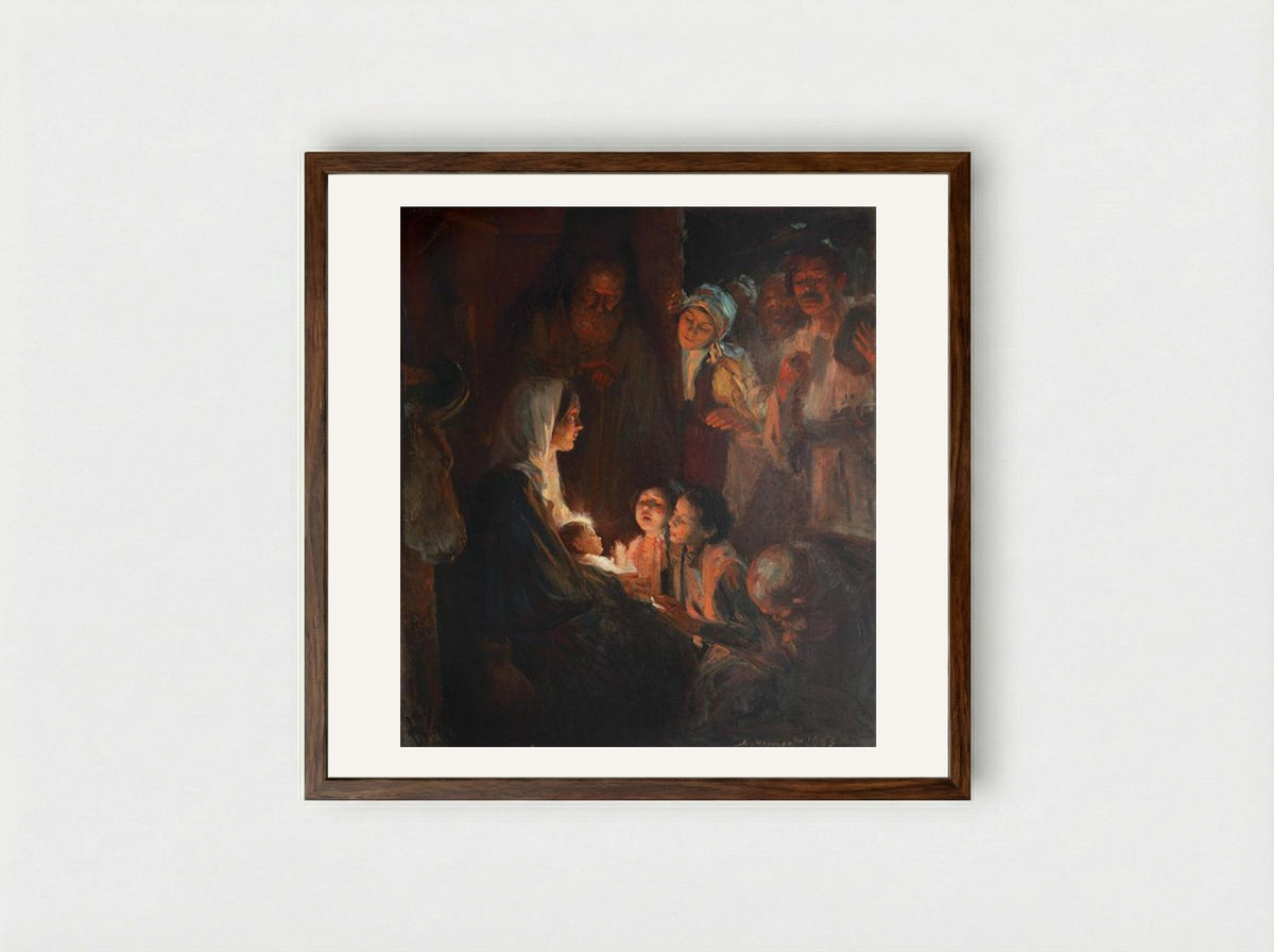 Închinarea păstorilor - Nicolae Vermont - Framed Print Dark Wood