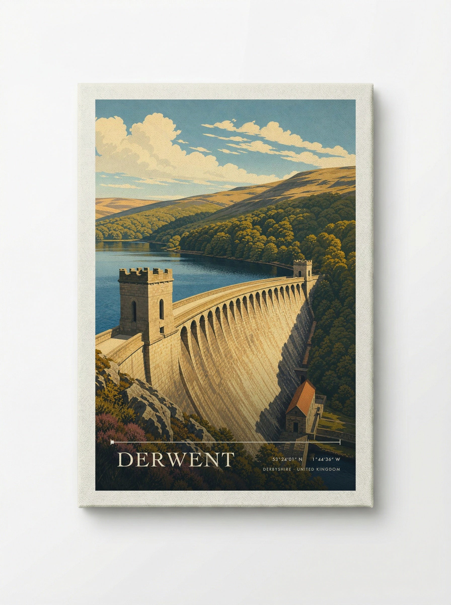 Derwent Derbyshire United Kingdom Travel Poster - Canvas