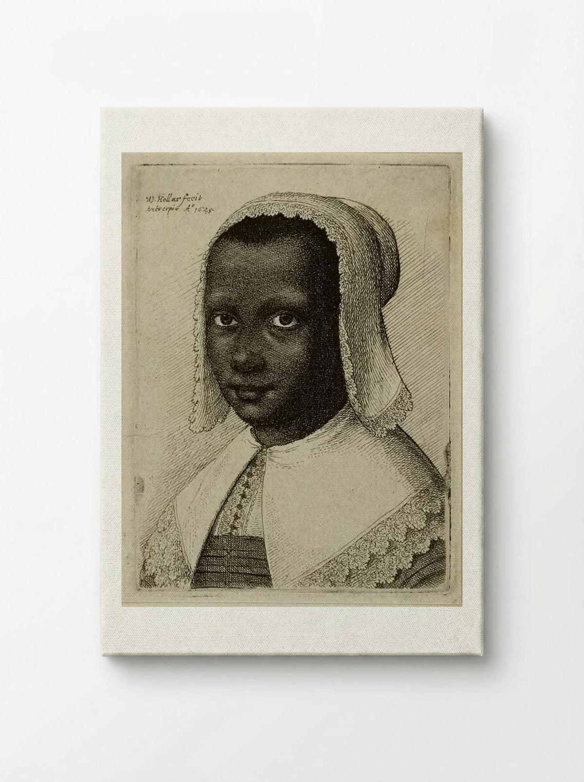 Head of a Black Woman with a Lace Kerchief Hat - Wenceslaus Hollar - Canvas