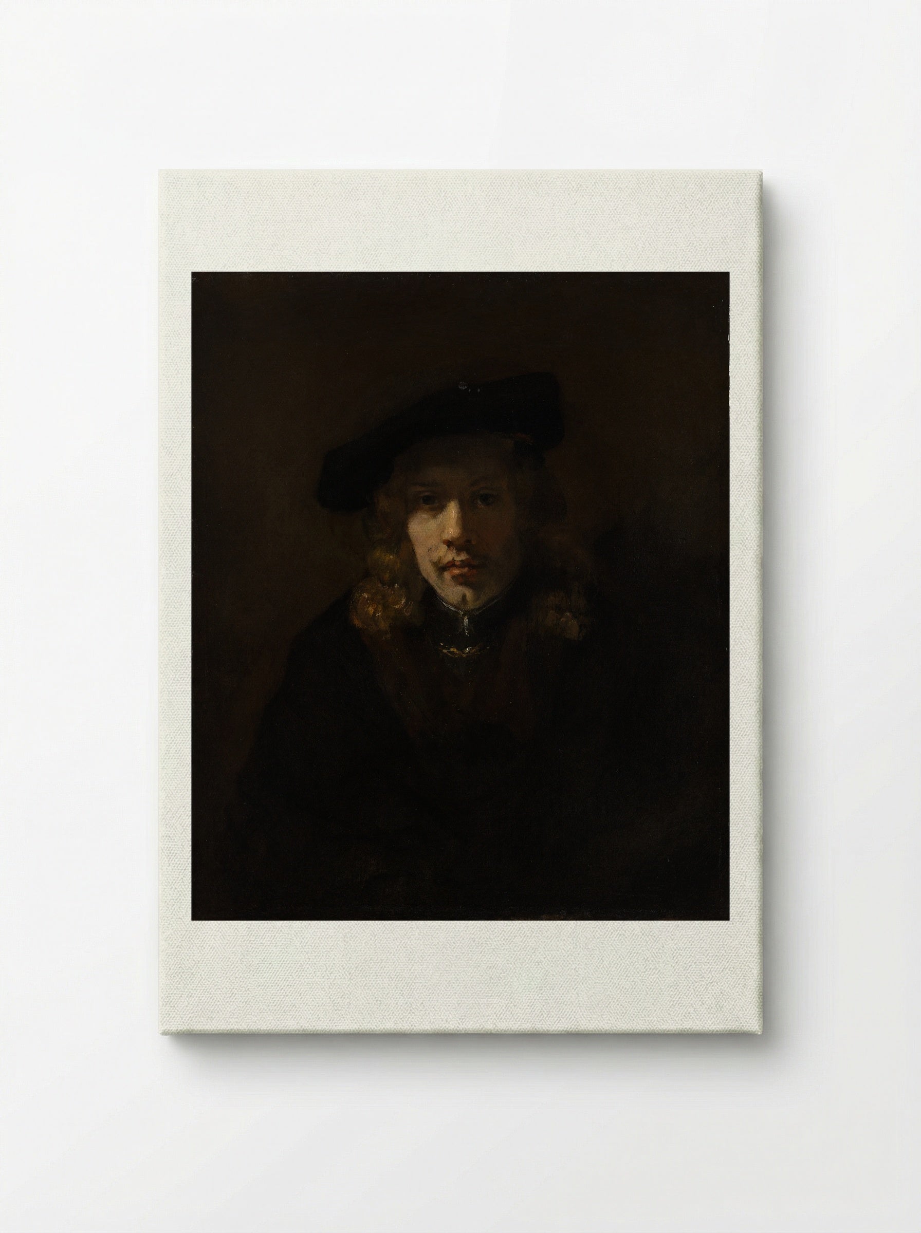 Self-Portrait with Beret and Turned-Up Collar - Rembrandt van Rijn - Canvas