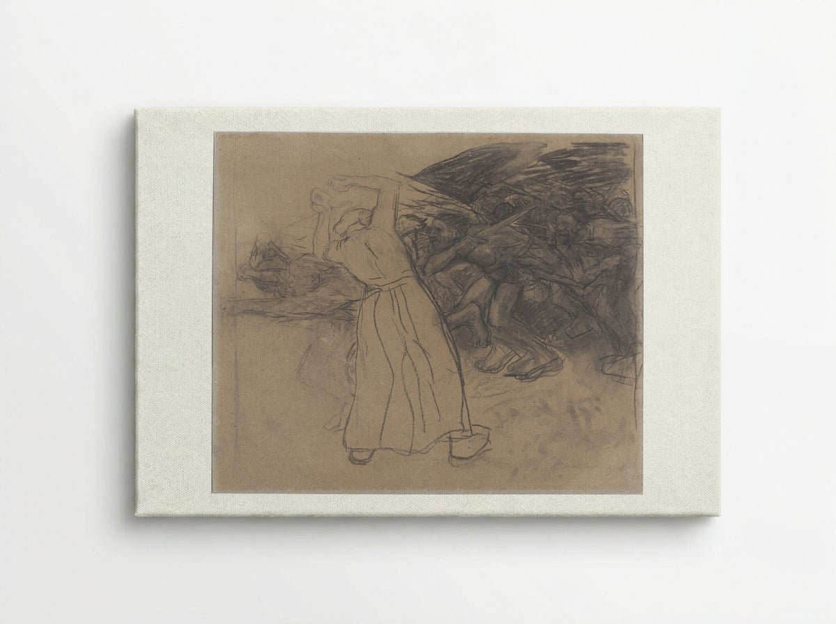 Standing Woman Encouraging a Marching Group of Men - Käthe Kollwitz - Canvas