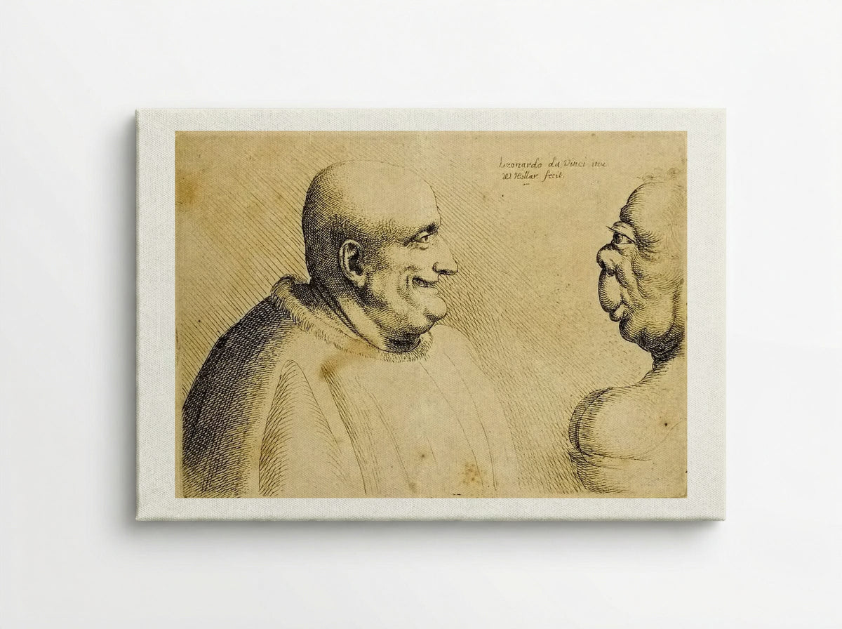 A Large Man with a Bald Head Facing a Grotesque Female - Wenceslaus Hollar - Canvas