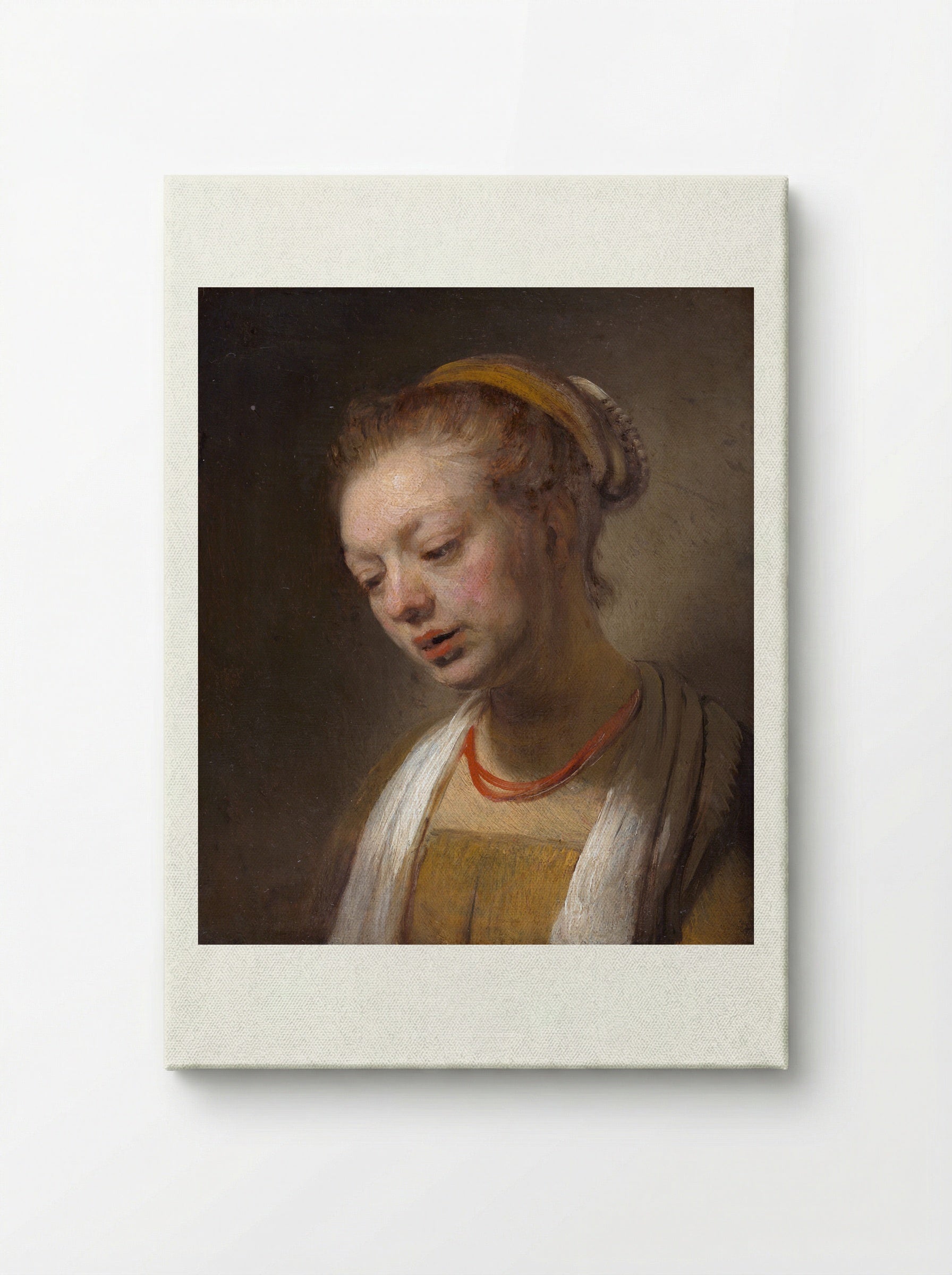 Young Woman with a Red Necklace - Rembrandt van Rijn - Canvas