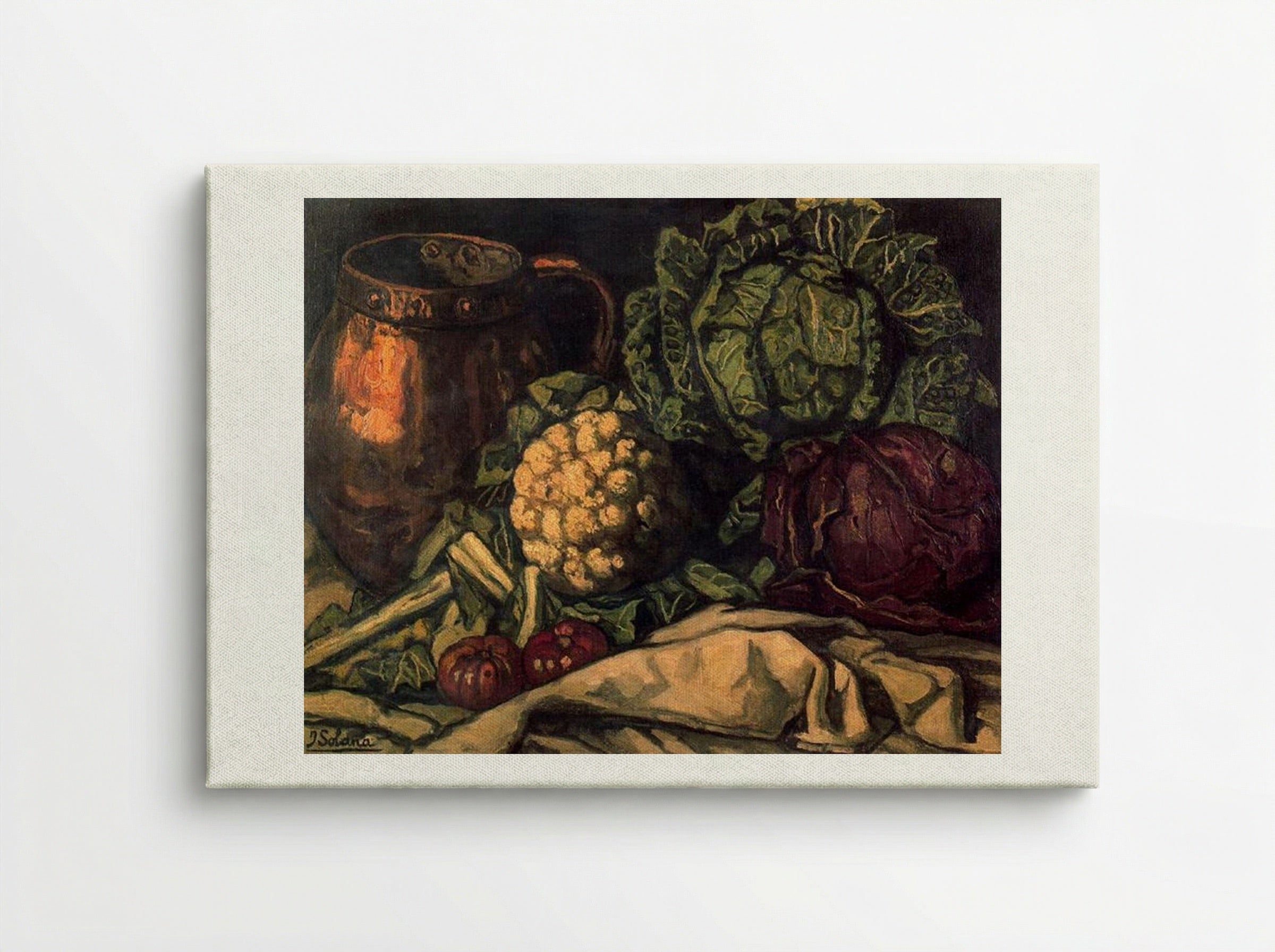 Still Life with Red Cabbage, Copper, Cauliflower and Cabbage - José Gutiérrez Solana - Canvas