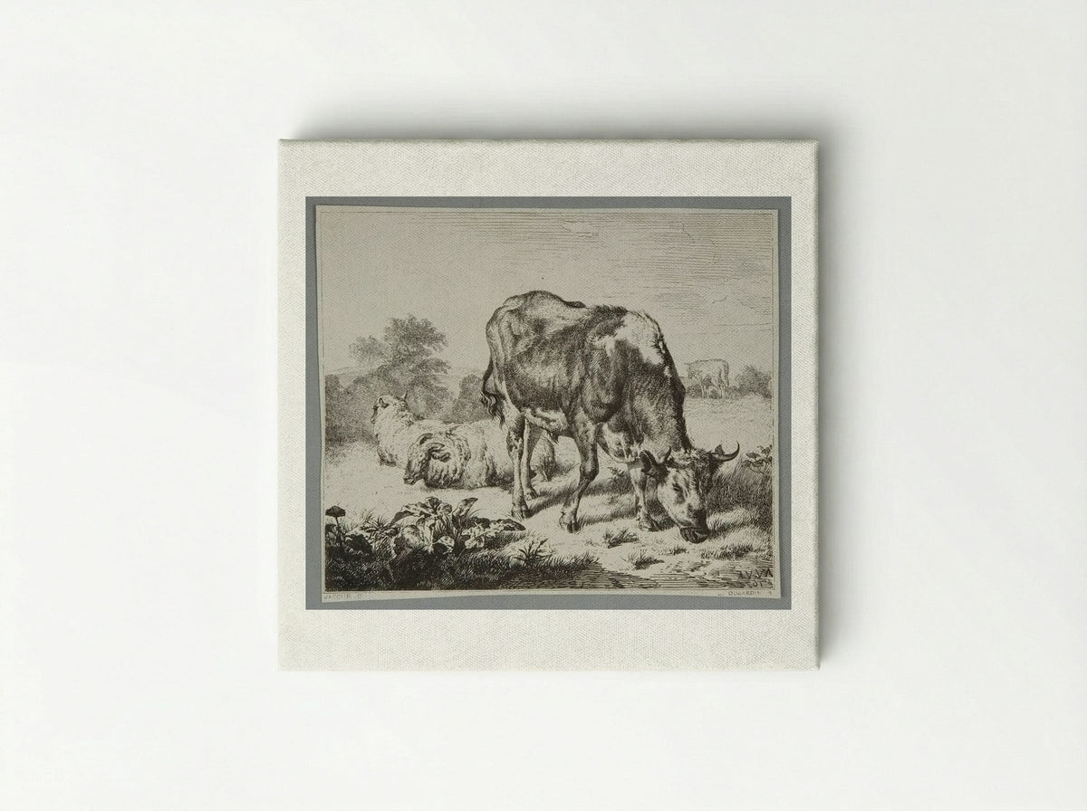 Ox and Three Sheep - Louis Dujardin - Canvas