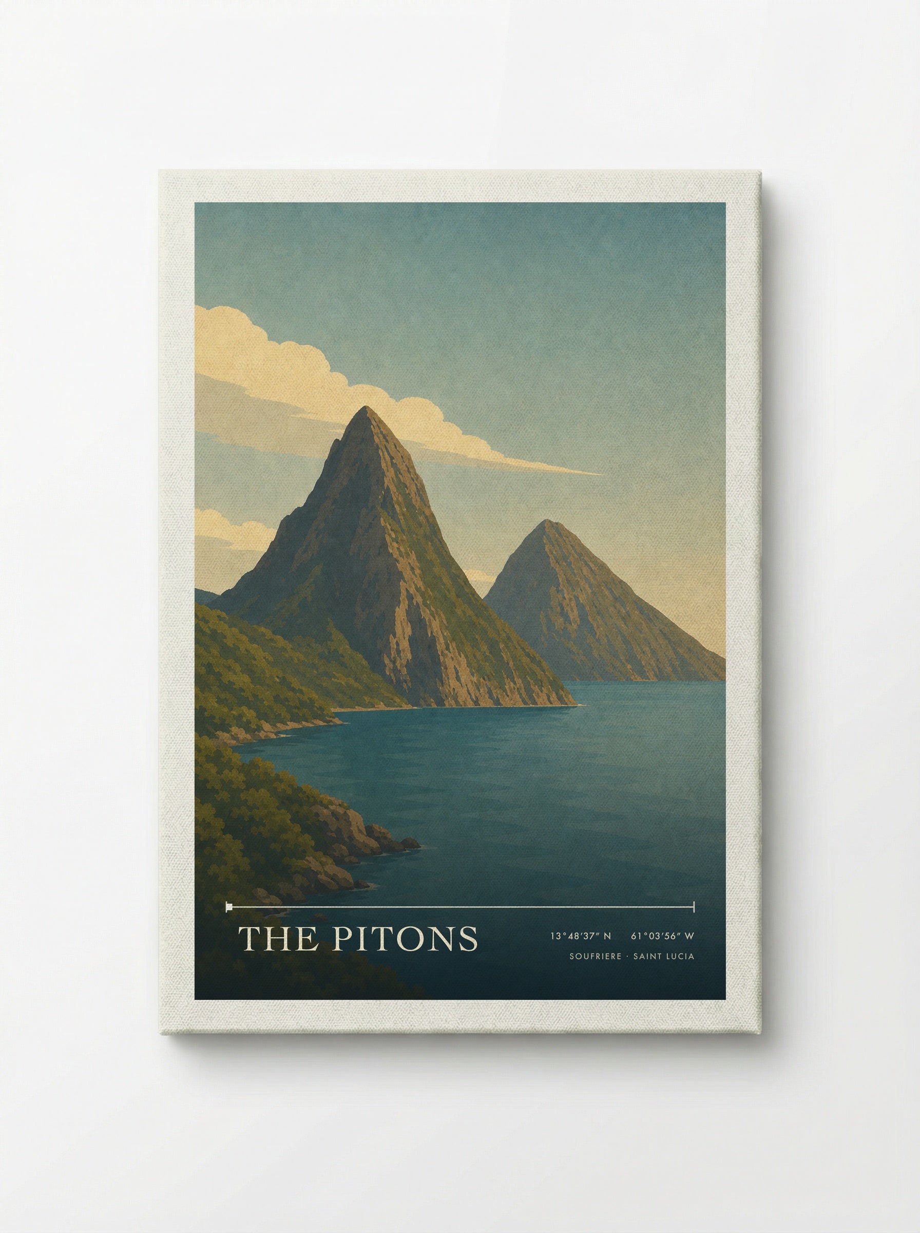 The Pitons Travel Poster Artwork - Canvas