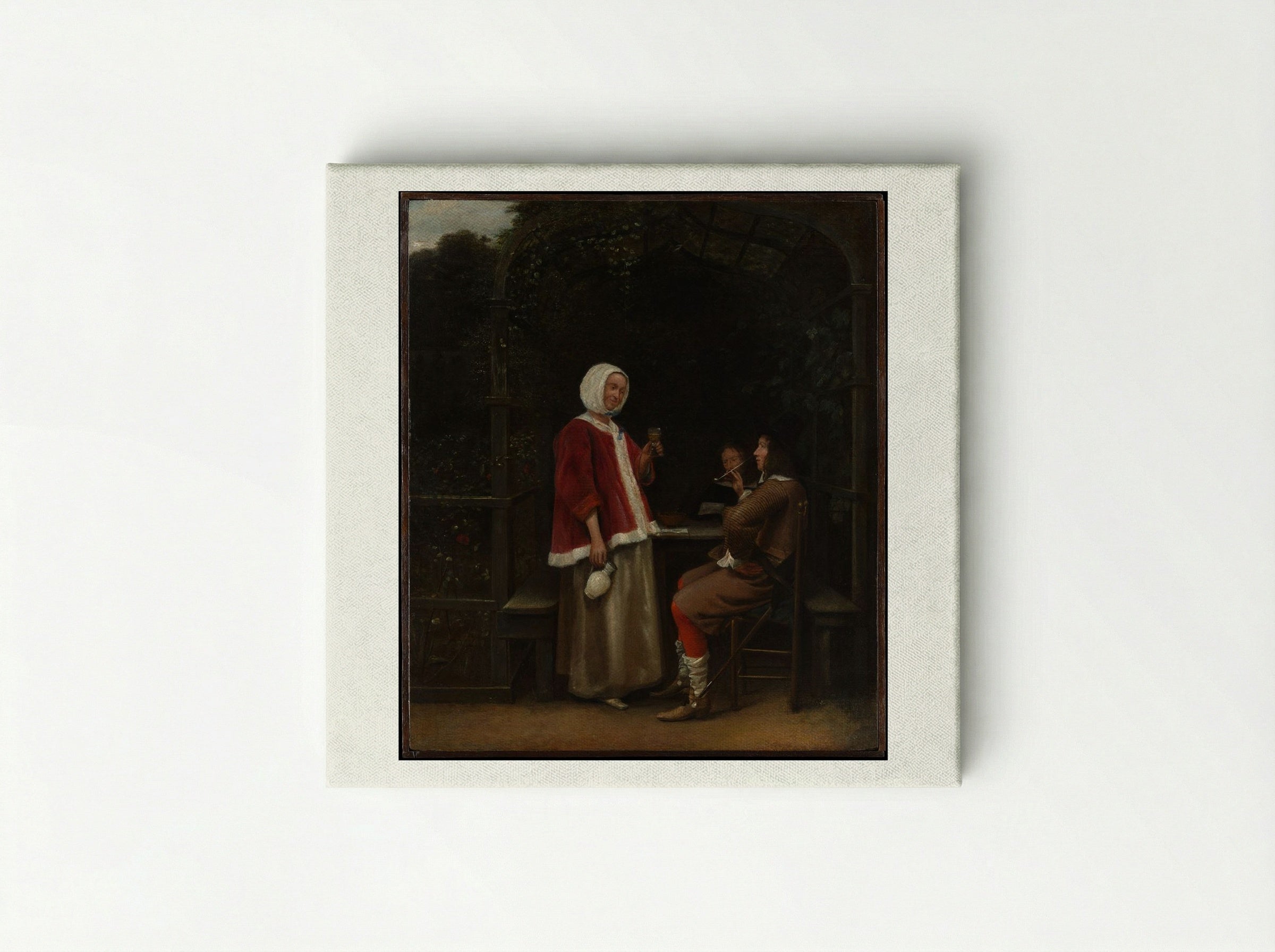 A Woman and Two Men in an Arbor - Pieter de Hooch - Canvas
