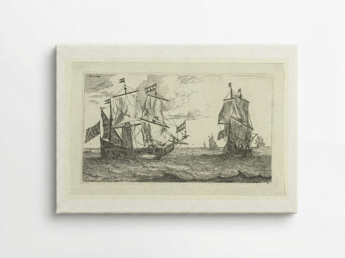 Twee grote zeilschepen met vlaggen - Jacques van Merlen - Canvas