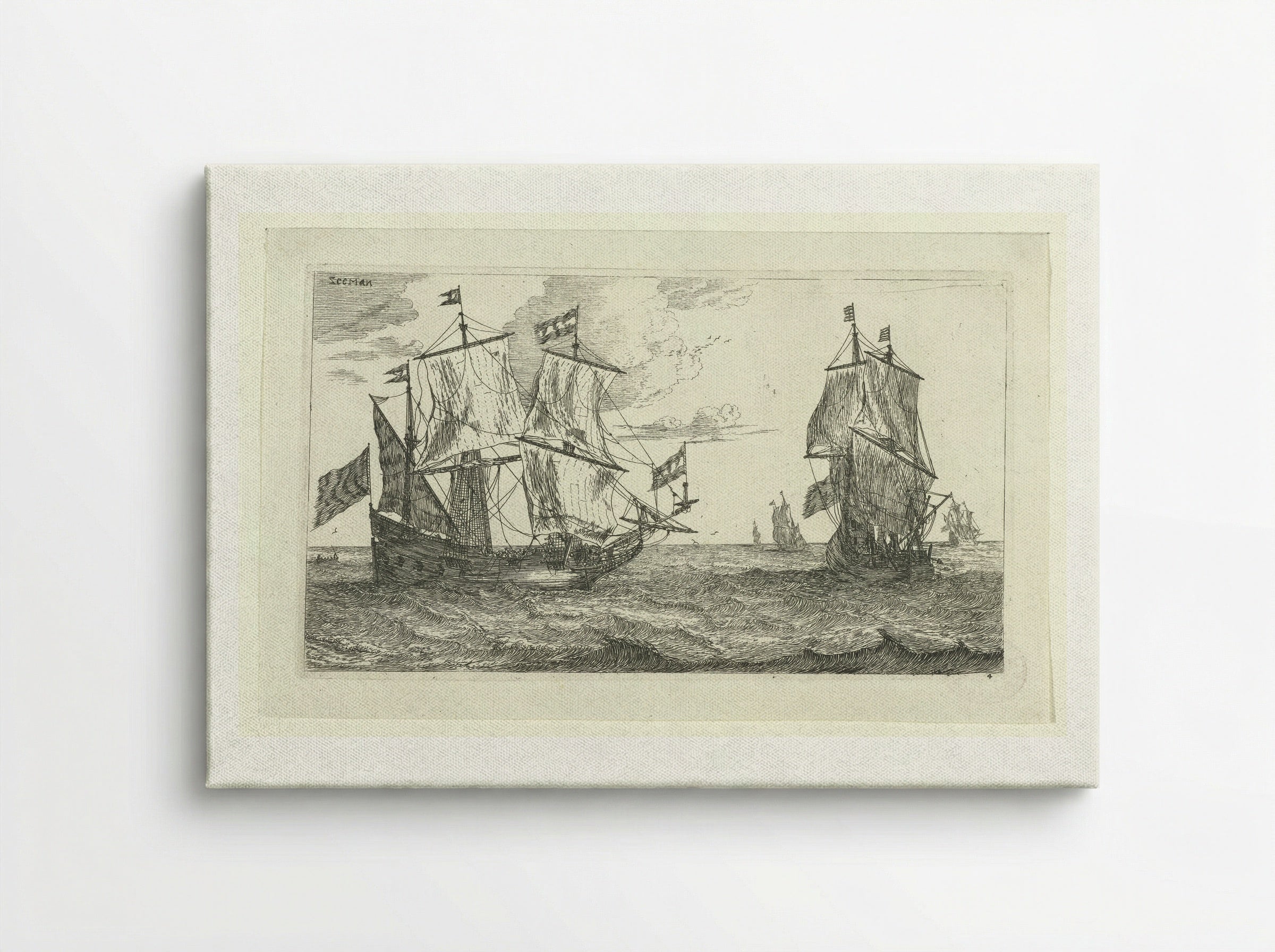 Twee grote zeilschepen met vlaggen - Jacques van Merlen - Canvas