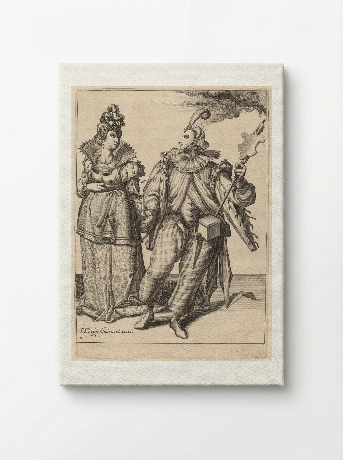 A Man with a Turban Leading a Woman Who is Wearing Peacock Feathers, Behind Them a Torch-Bearer - Zacharias Dolendo - Canvas