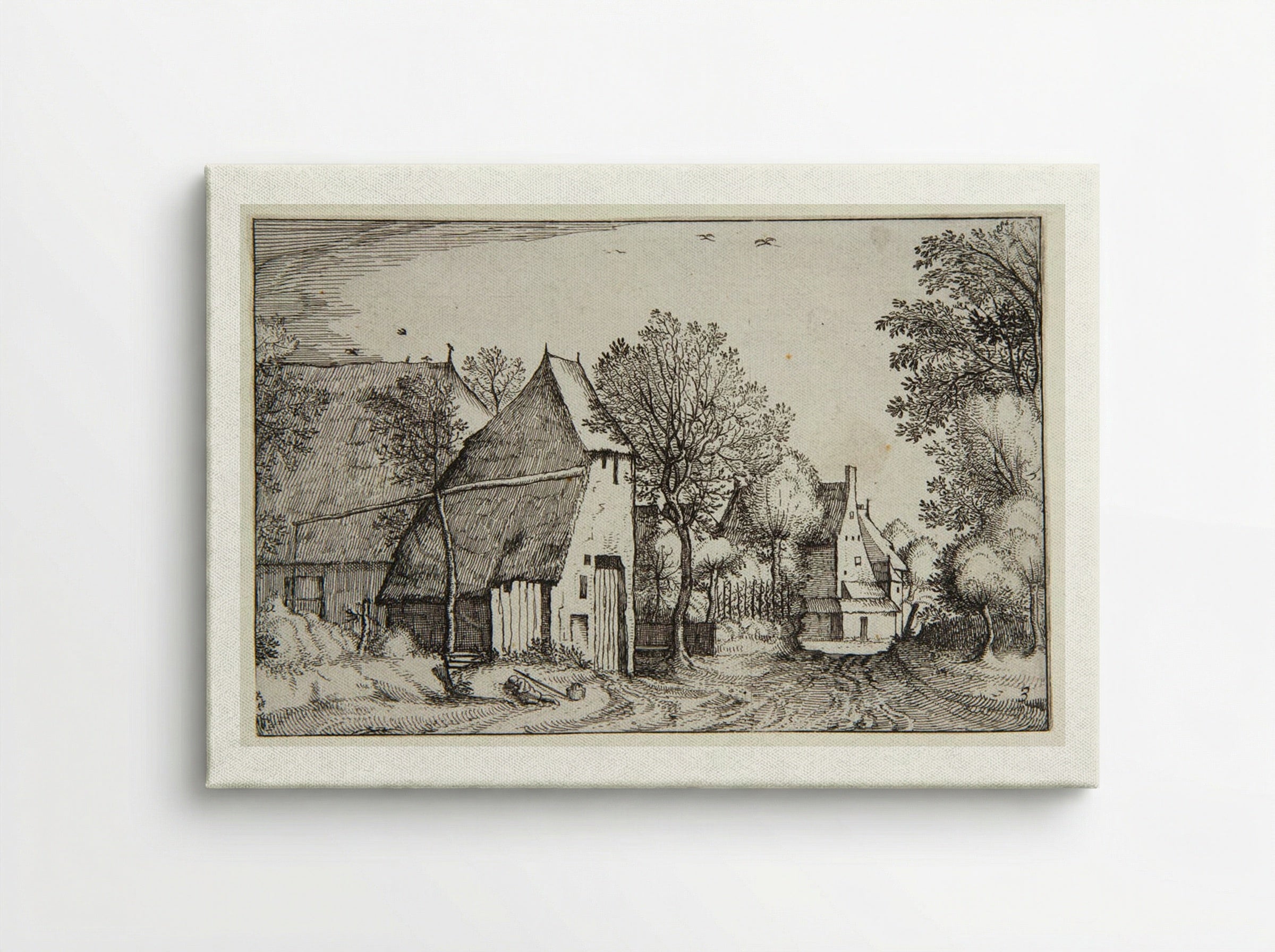 View of a Village with a Traveler Sleeping - Claes Jansz. Visscher - Canvas