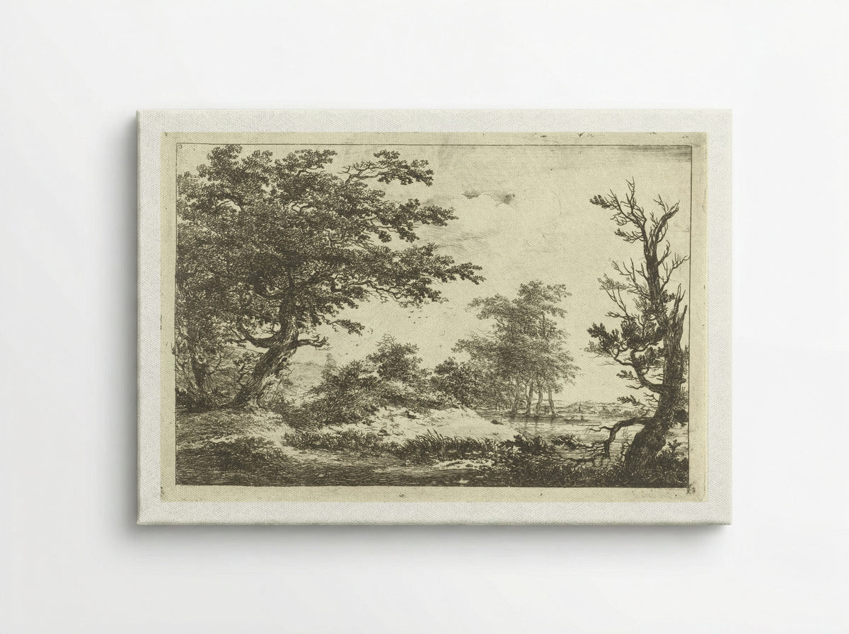 Landschap met heuvel, water en bomen - Hermanus van Brussel - Canvas