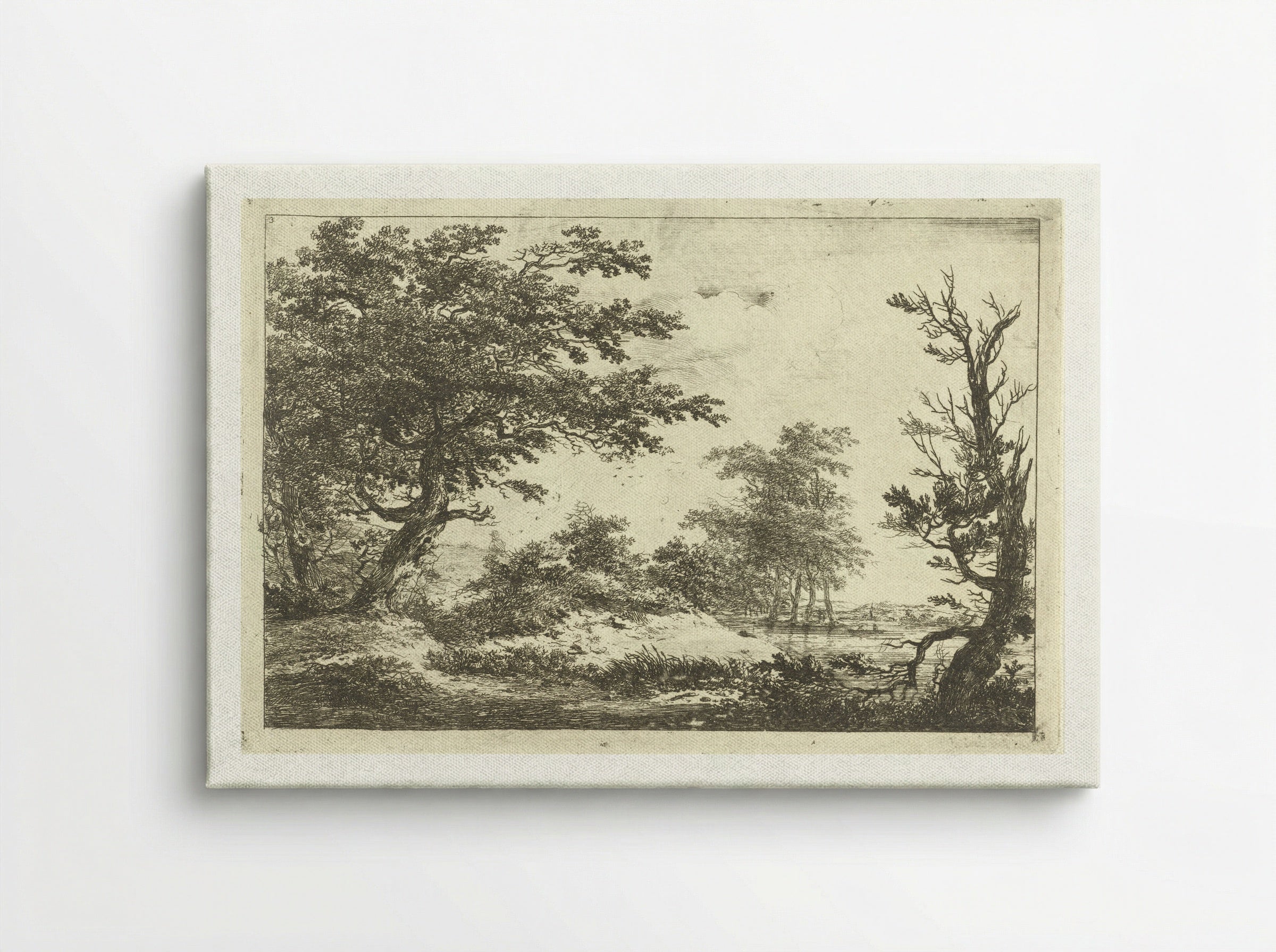 Landschap met heuvel, water en bomen - Hermanus van Brussel - Canvas
