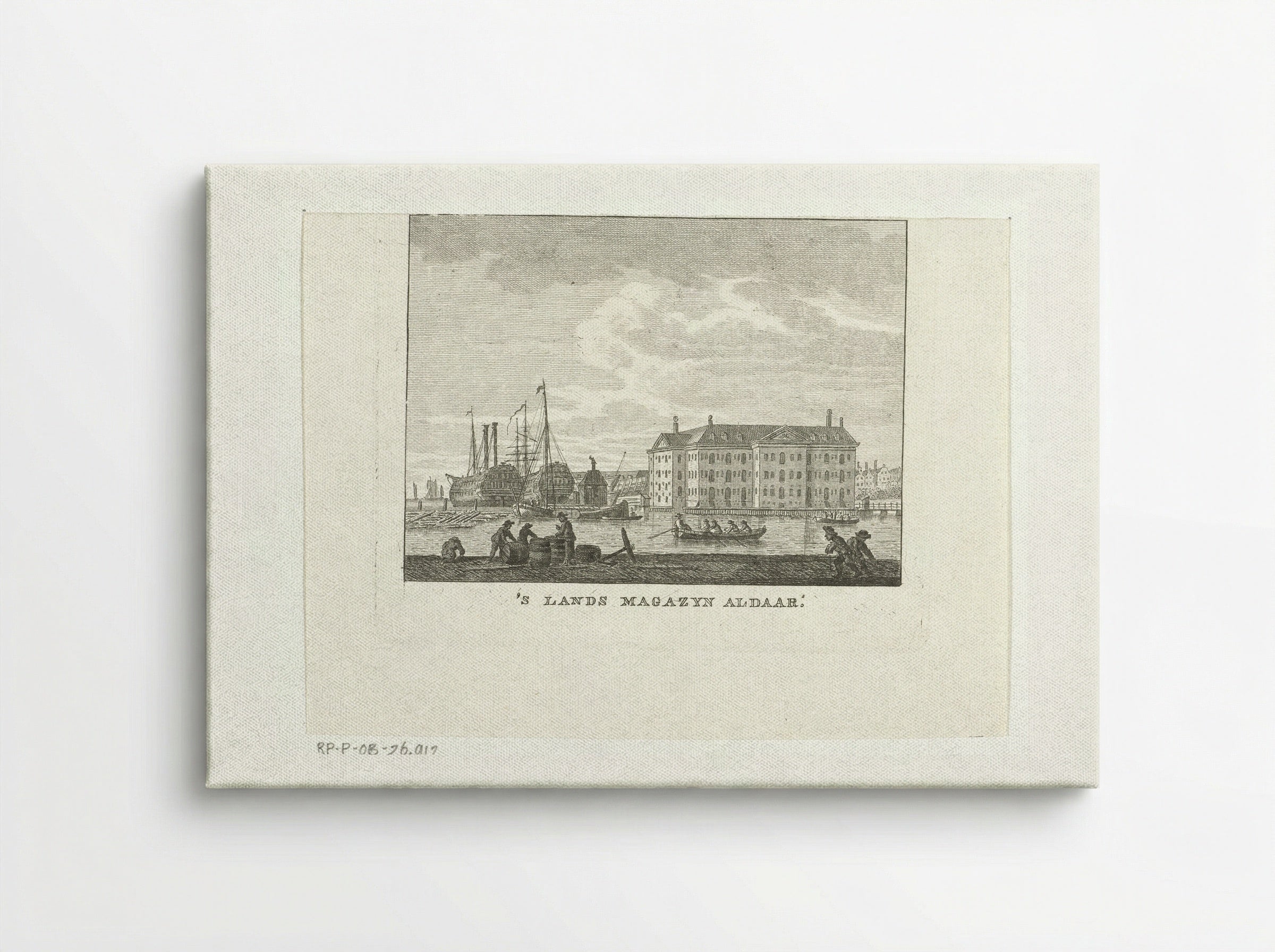 Stadsgezicht met zeemagazijn en haven met schepen te Amsterdam - Cornelis Brouwer - Canvas