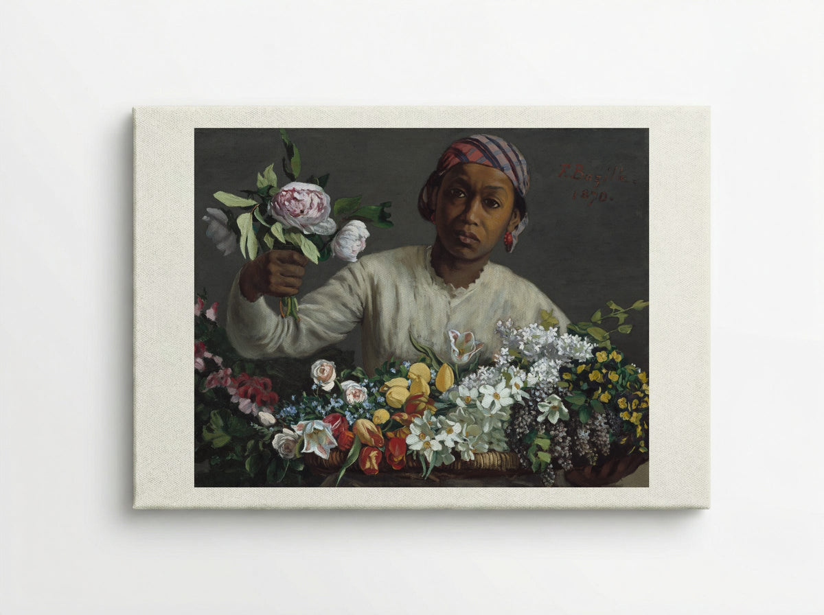 Young Woman with Peonies - Frederic Bazille - Canvas