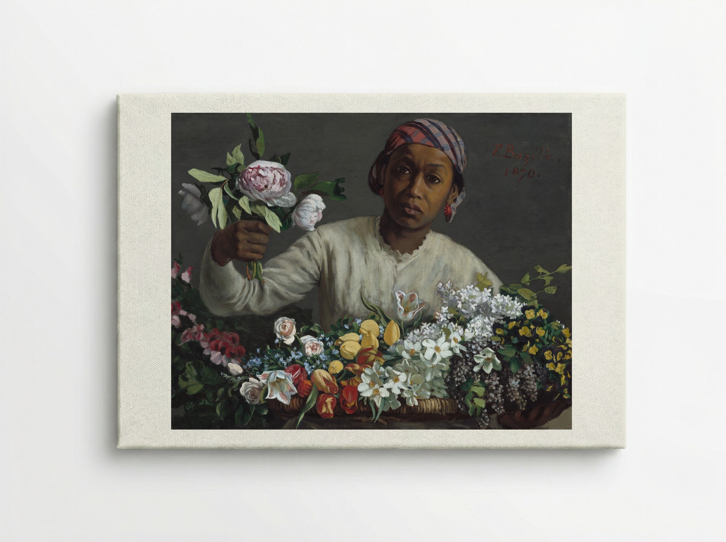 Young Woman with Peonies - Frederic Bazille - Canvas