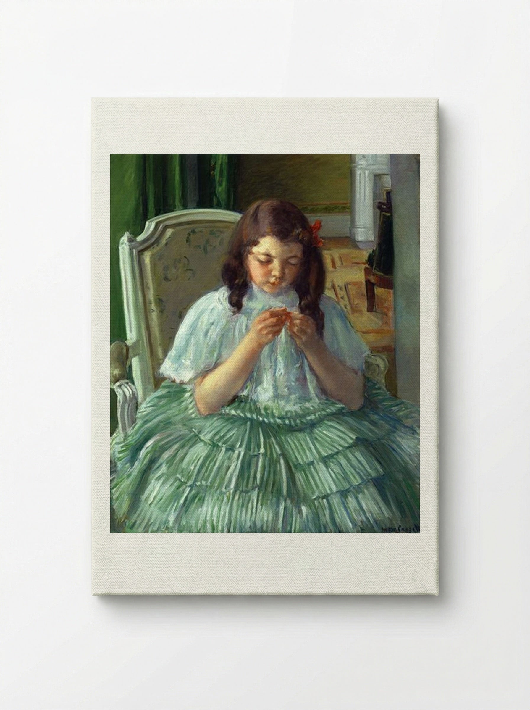 Françoise in Green, Sewing - Mary Cassatt - Canvas