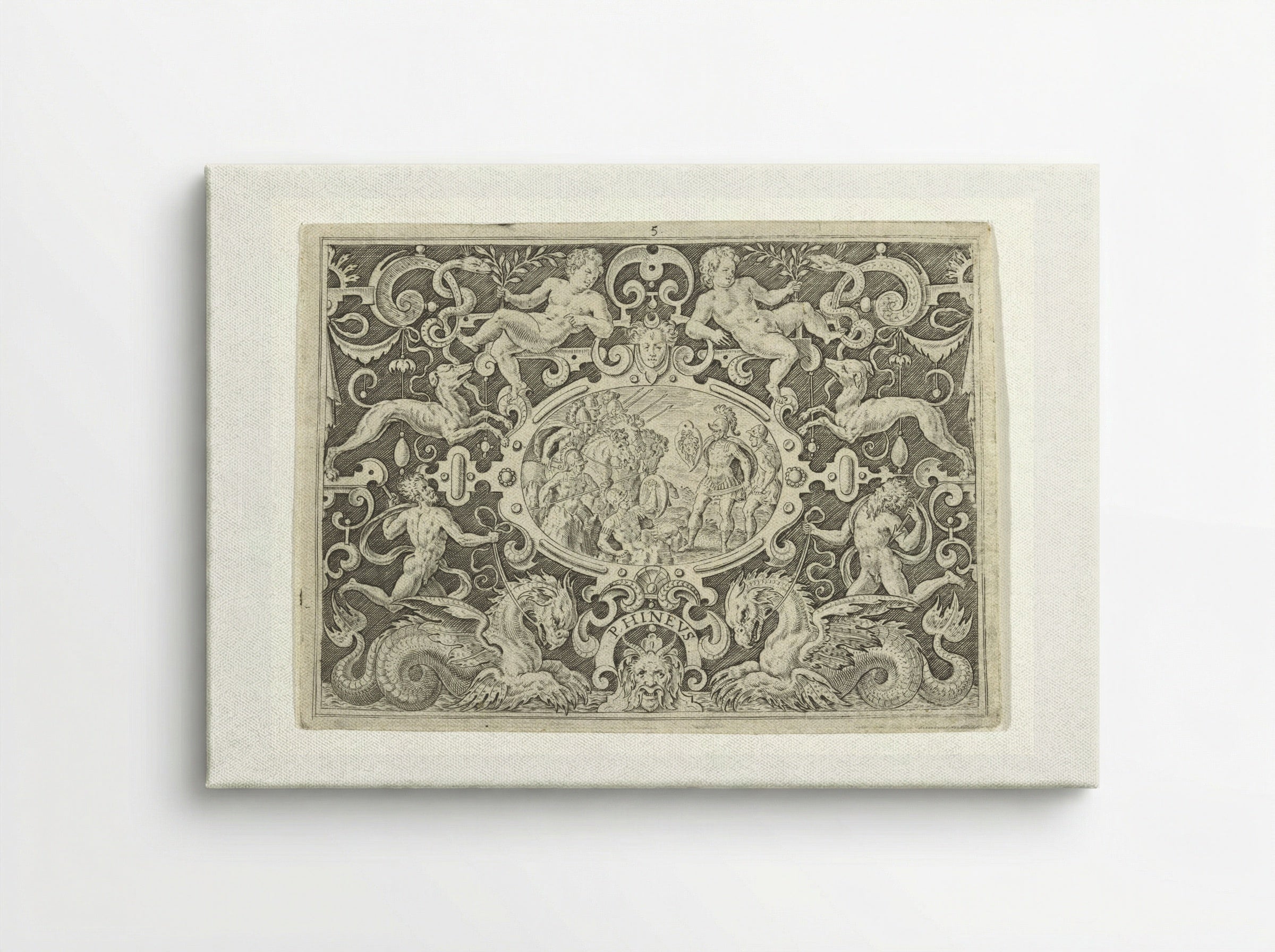Cartouche: Perseus toont zijn Medusaschild aan Phineus - Abraham de Bruyn - Canvas