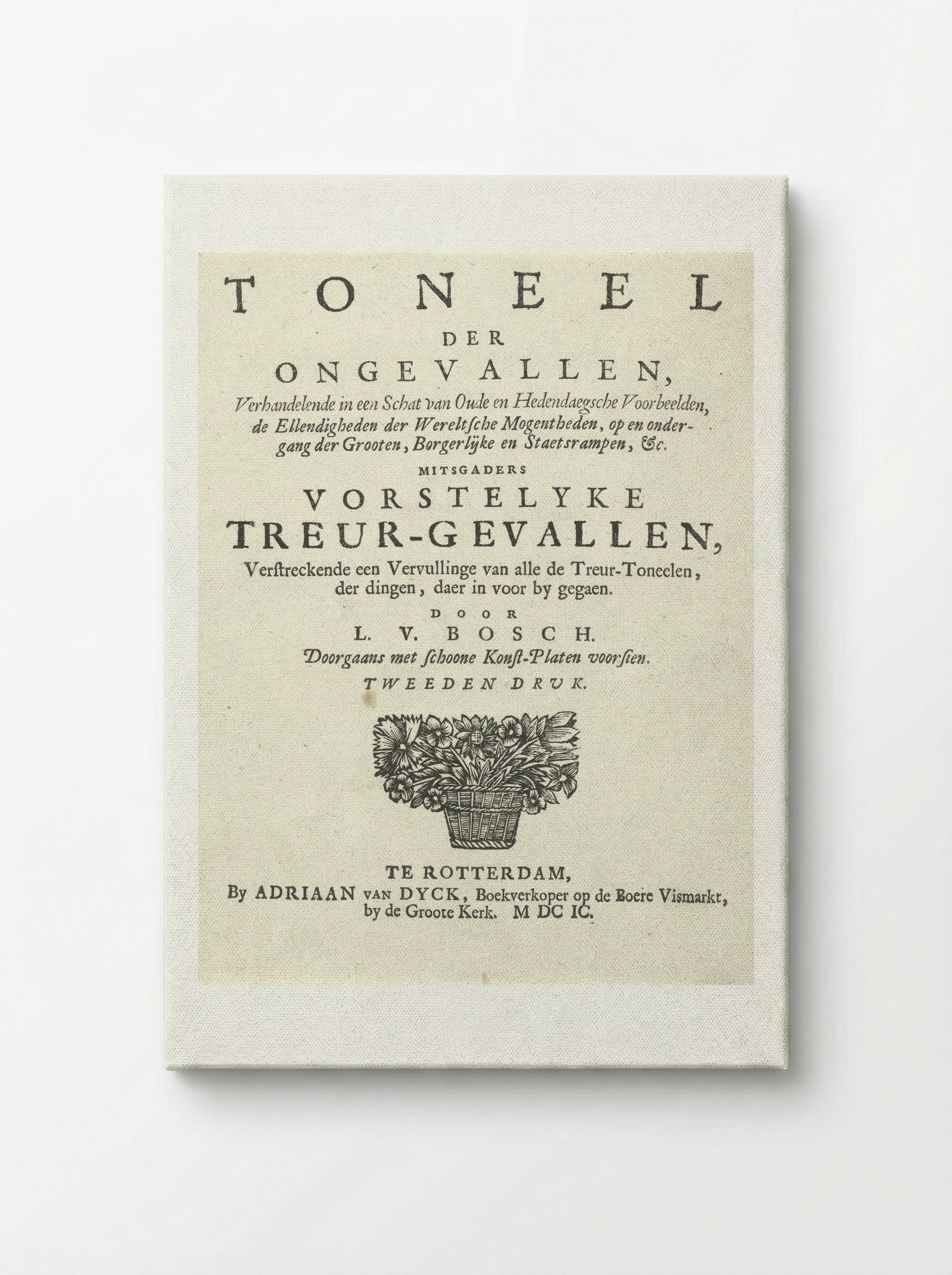 Title Page for L. van den Bos, Toneel der ongevallen - Arnold Houbraken - Canvas