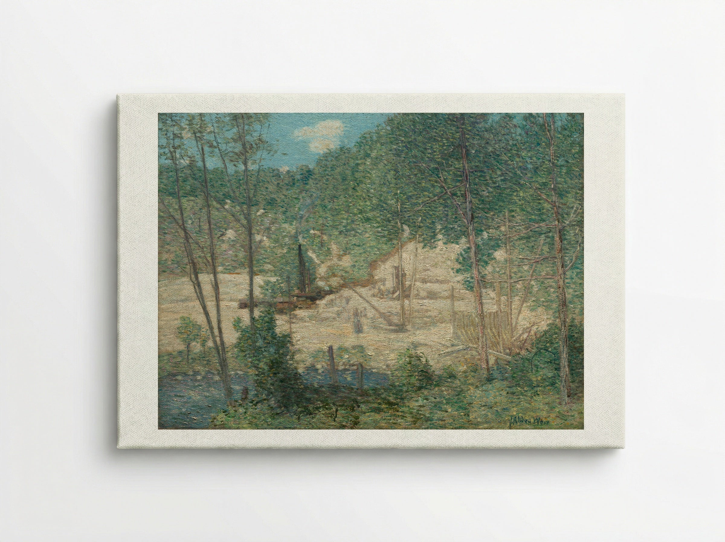 The Building of the Dam - Julian Alden Weir - Canvas