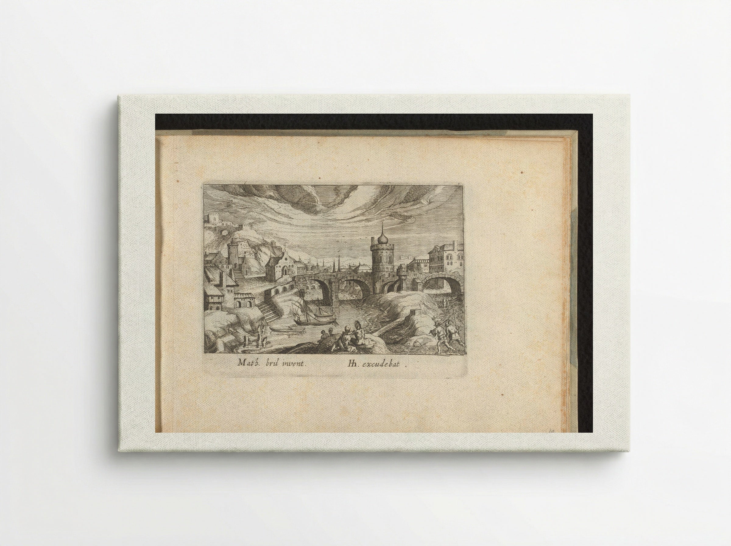 Stadsgezicht met brug en toren - Simon Frisius - Canvas