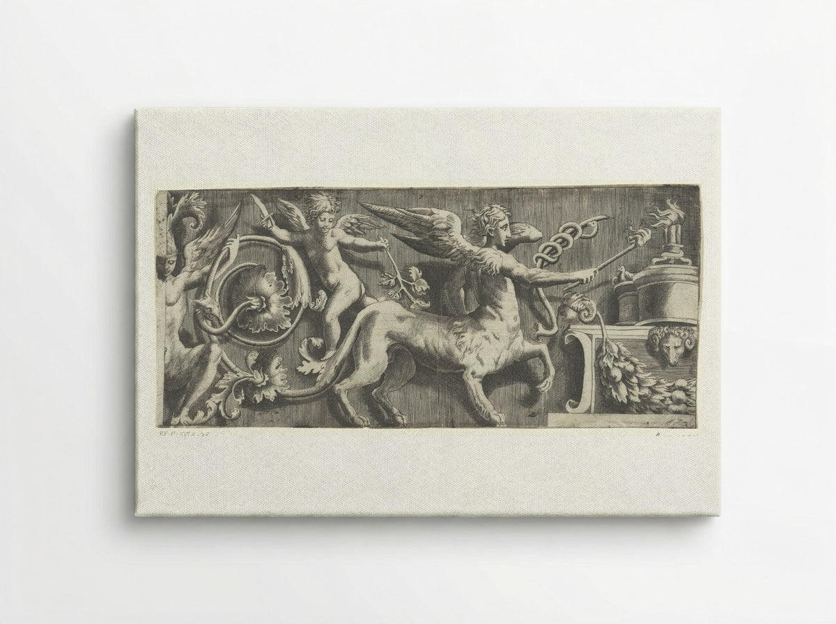 Frieze with Sphinx and Putto at an Altar - Giulio Bonasone - Canvas